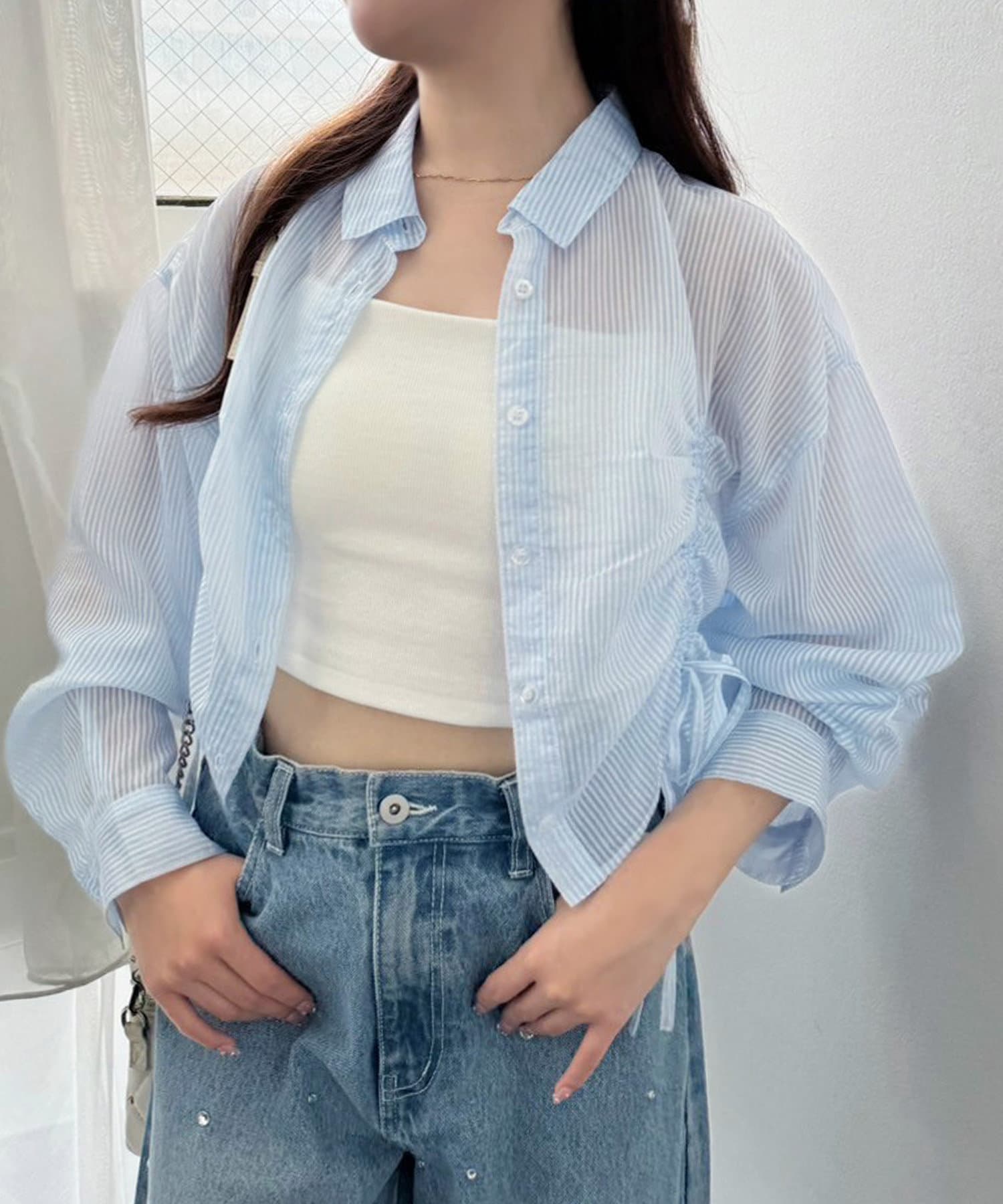 NICE CLAUP / OLIVE des OLIVE OUTLET(ナイスクラップ / オリーブ デ オリーブ アウトレット) レディース 【one after another】ドロストシアーシャツ サックスブルー