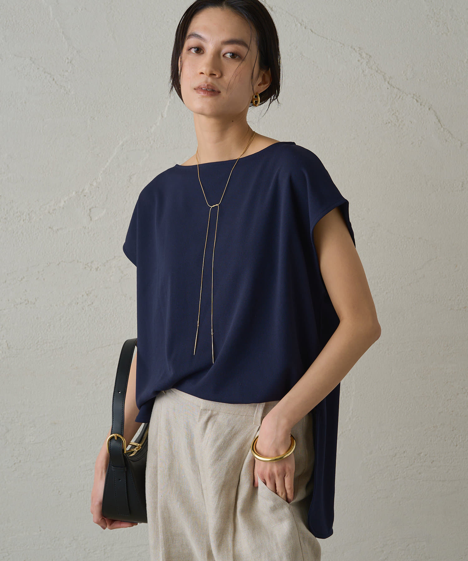 LOUNGEDRESS(ラウンジドレス) 【きれいめインナー/１枚着でも使える！】カットジョーゼットフレンチブラウス
