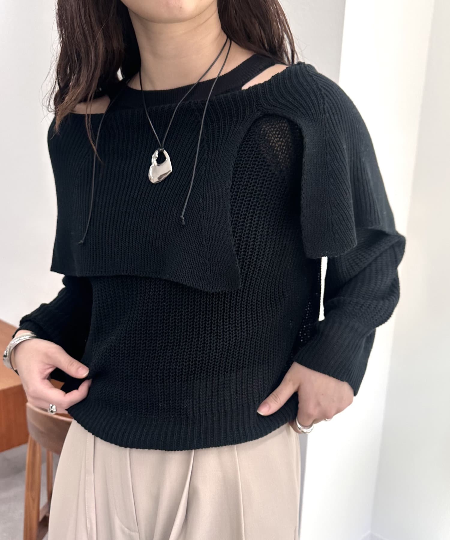 OUTLET(アウトレット) 【mystic】BIGカラー畦ニット