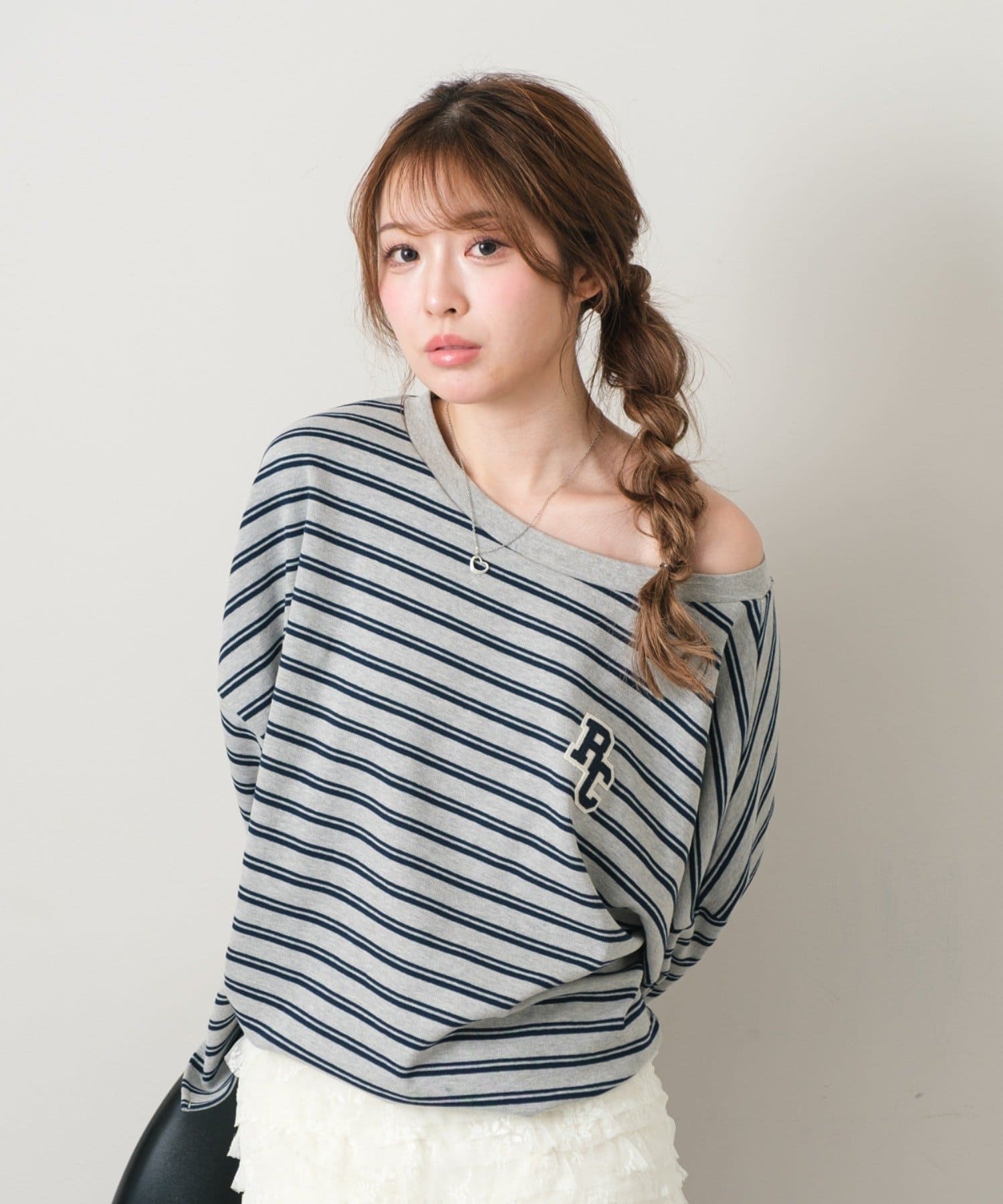 OUTLET(アウトレット) 【RAY CASSIN】マルチボーダーオフショルTシャツ/ルーズTシャツ