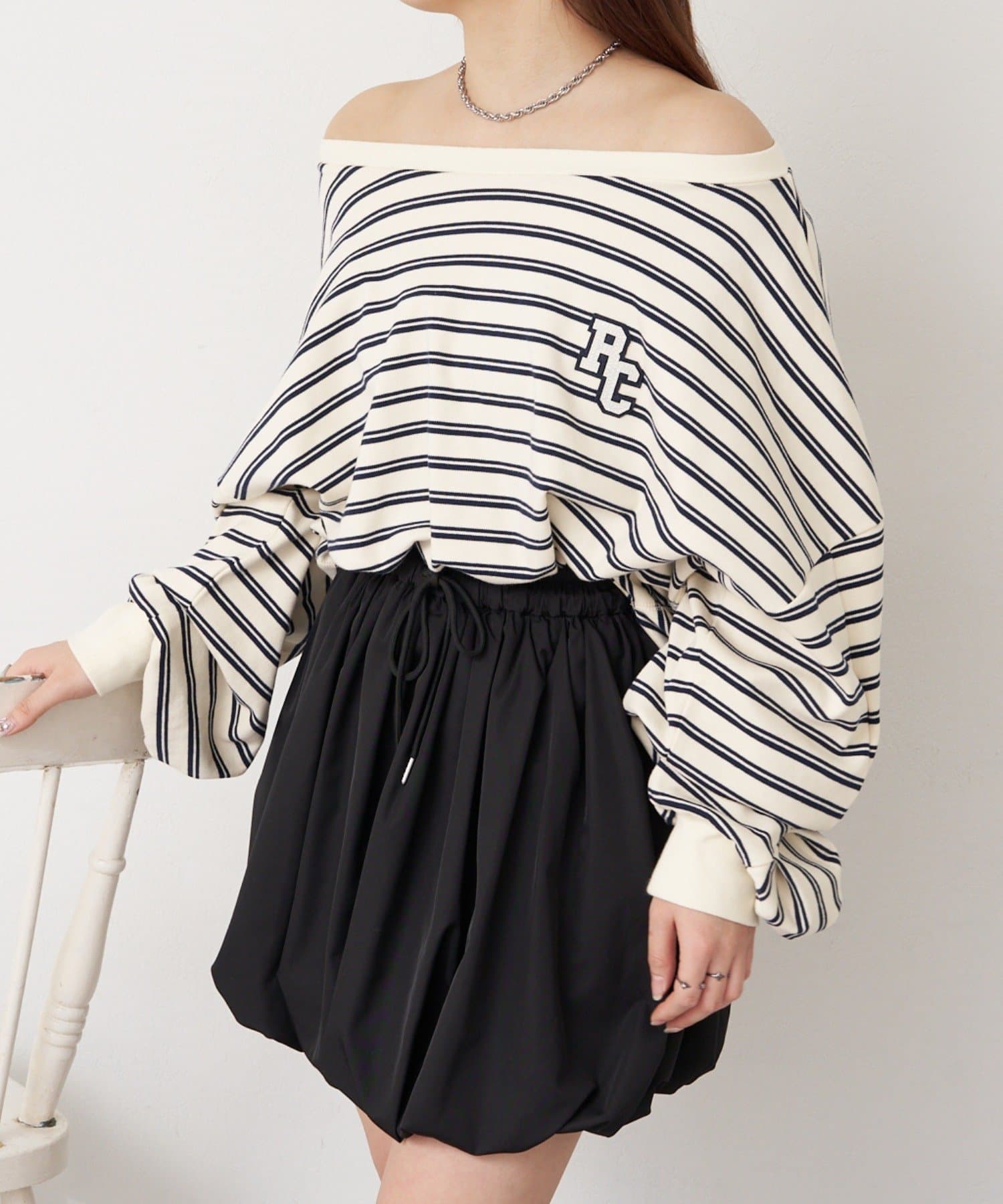 OUTLET(アウトレット) 【RAY CASSIN】マルチボーダーオフショルTシャツ/ルーズTシャツ