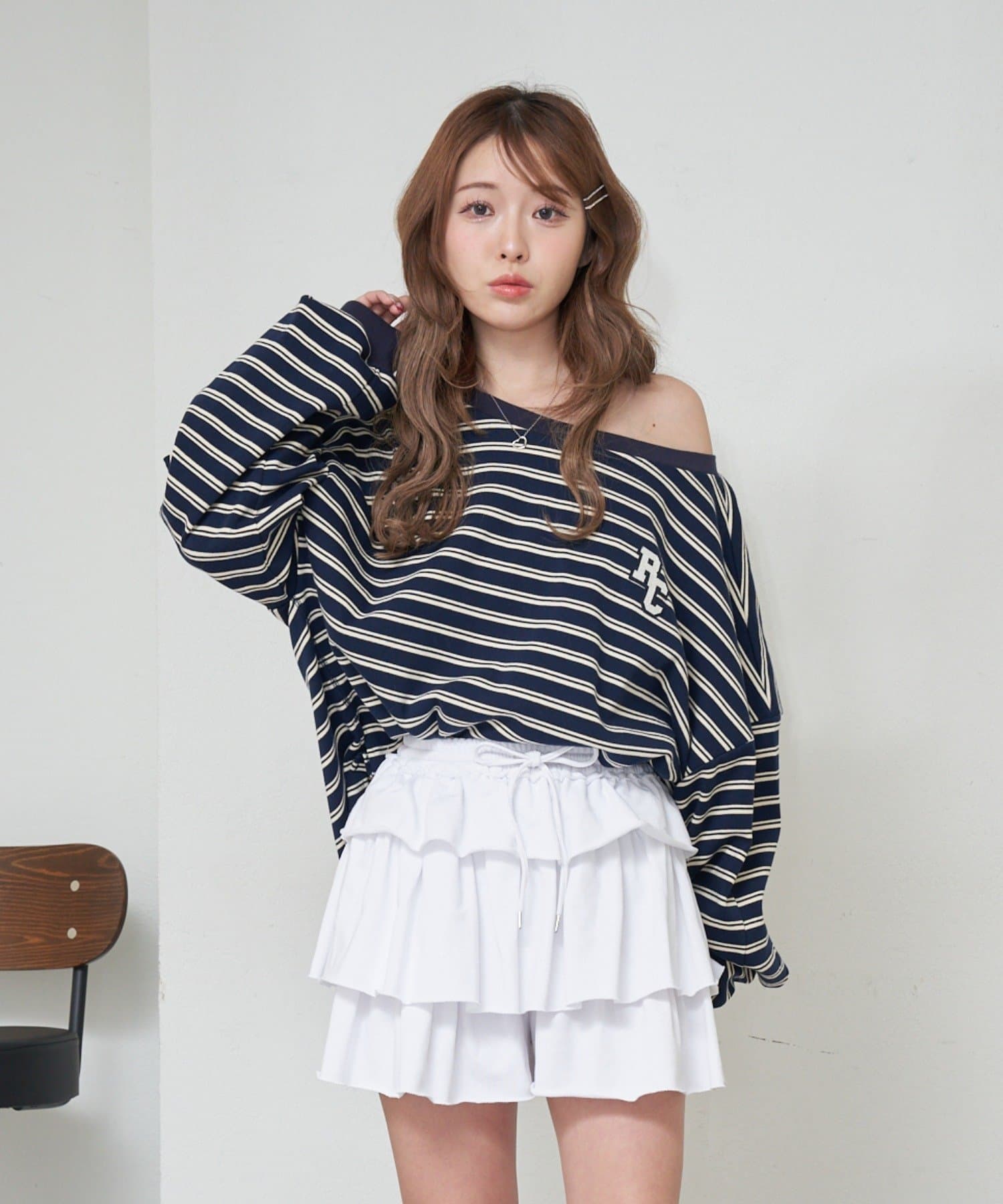 OUTLET(アウトレット) 【RAY CASSIN】マルチボーダーオフショルTシャツ/ルーズTシャツ