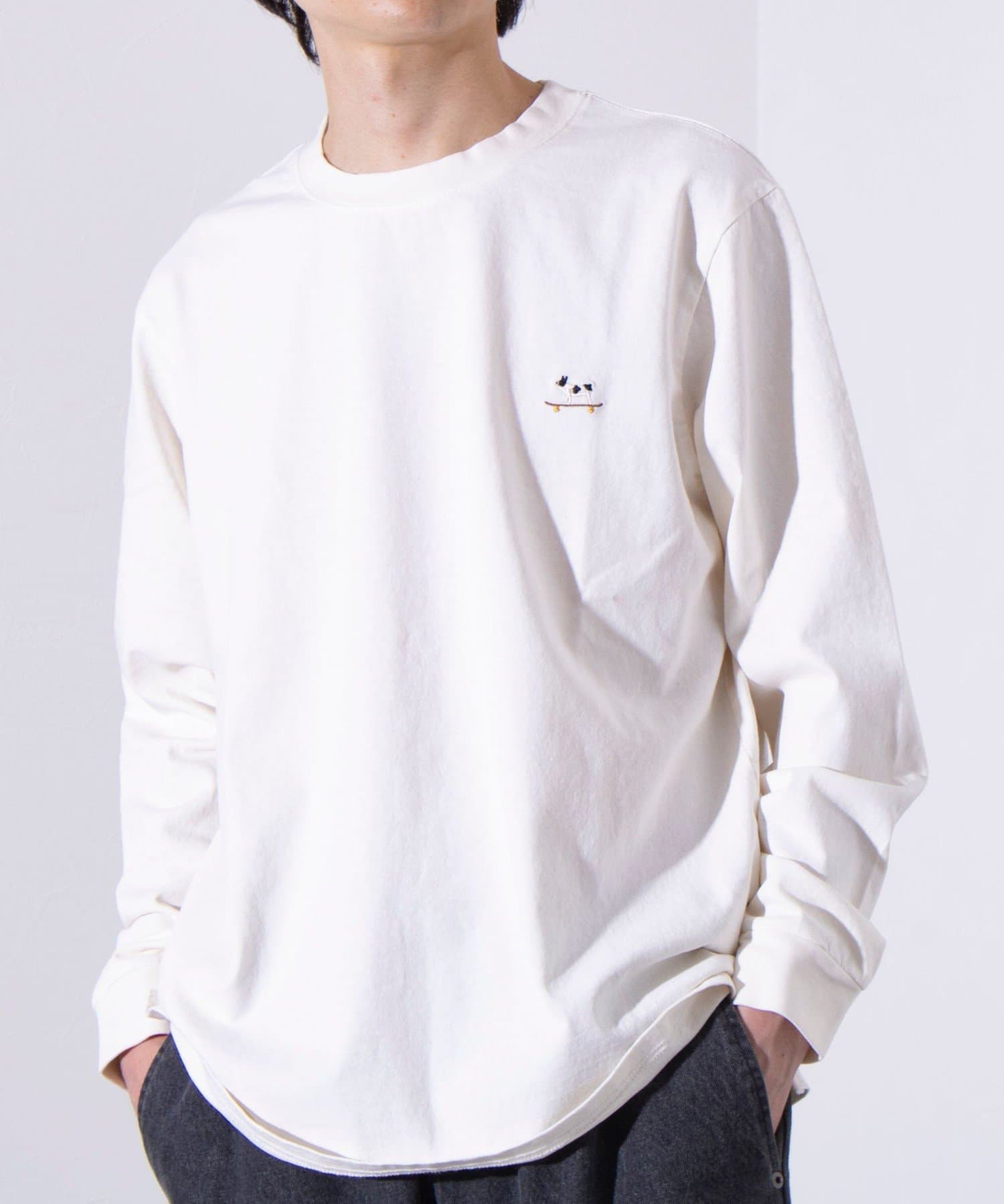 FREDY & GLOSTER(フレディ アンド グロスター) 【GLOSTER】16天竺 フレンチブルドッグ刺繍 ロングスリーブTシャツ