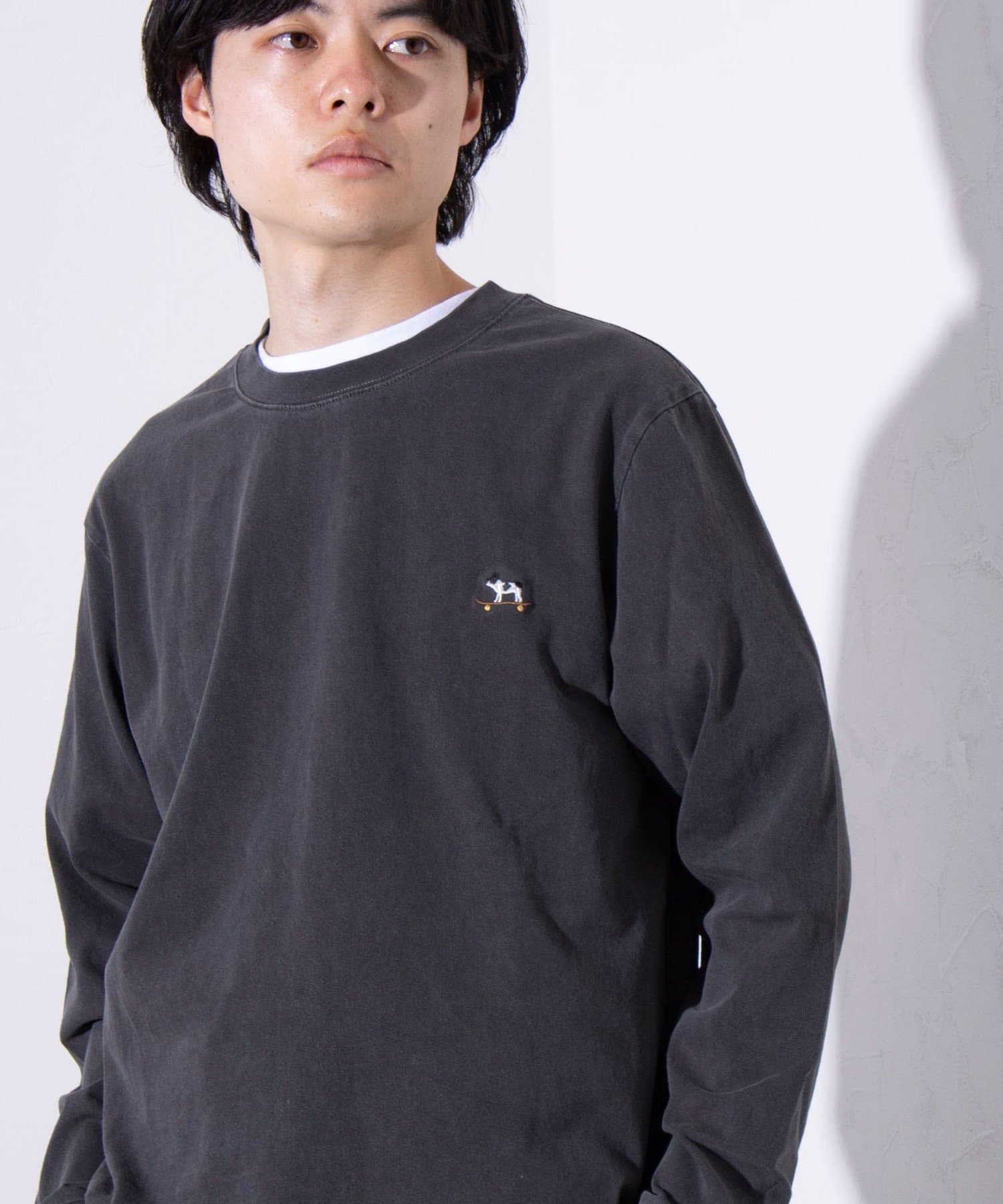 FREDY & GLOSTER(フレディ アンド グロスター) 【GLOSTER】16天竺 フレンチブルドッグ刺繍 ロングスリーブTシャツ