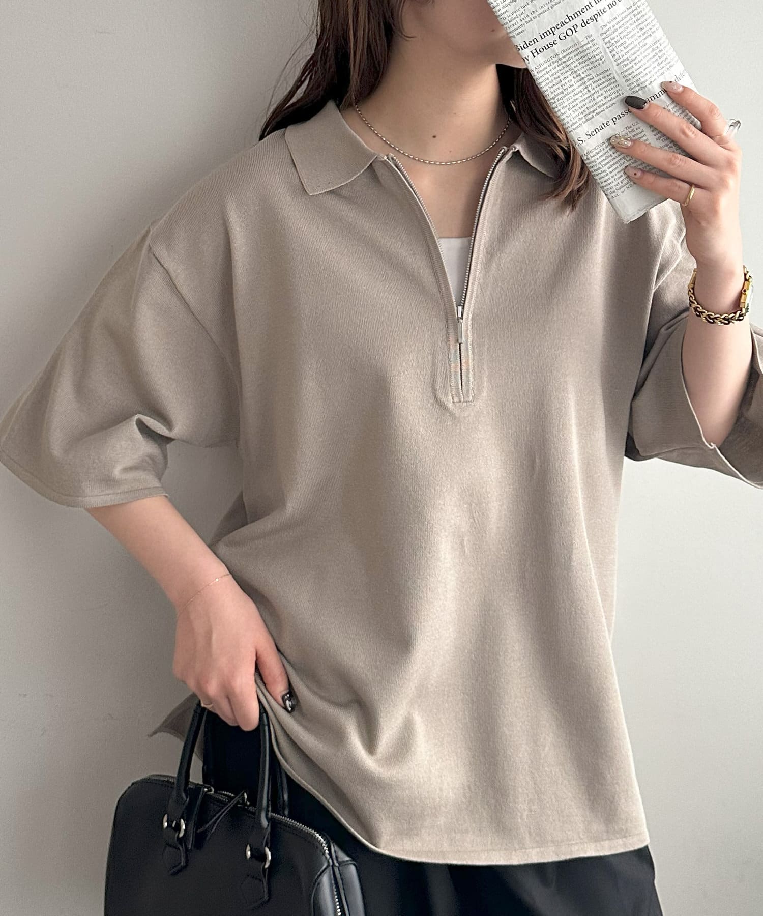 爆買いしたくなる ユニセックス】リネンタッチハーフジップ半袖ニット | DISCOAT 服＆ファッション小物