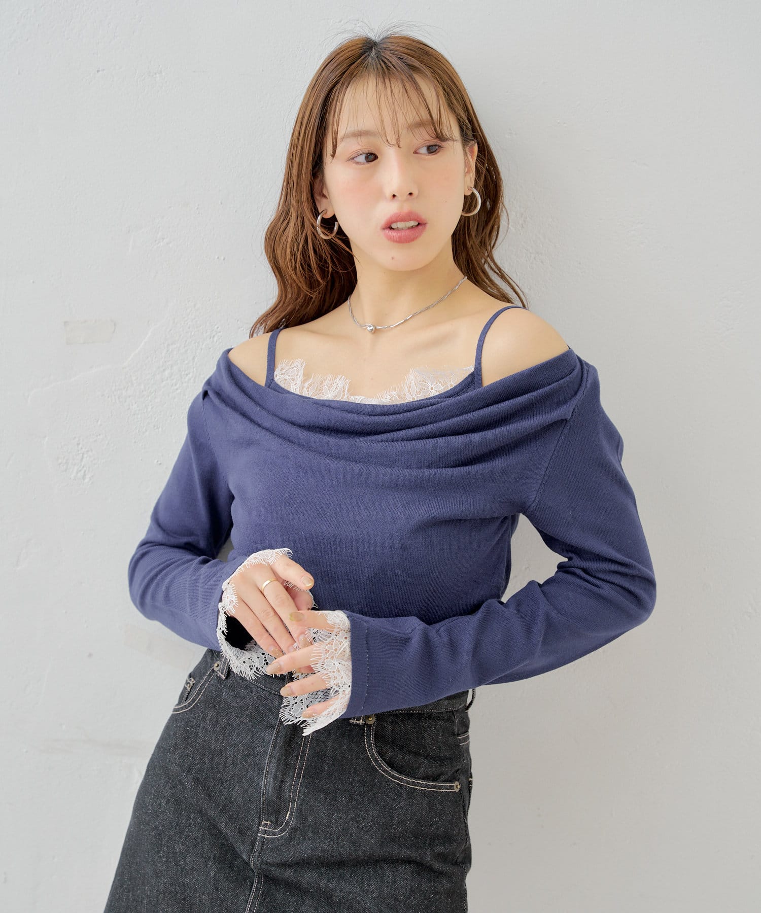 Chico】レイヤードシアードレープデザインニット | OUTLET
