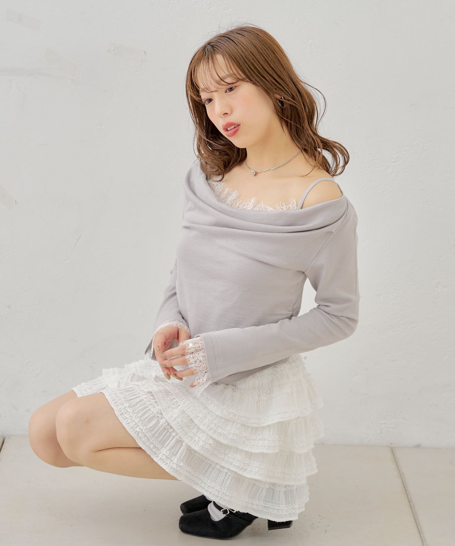 Chico】レイヤードシアードレープデザインニット | OUTLET