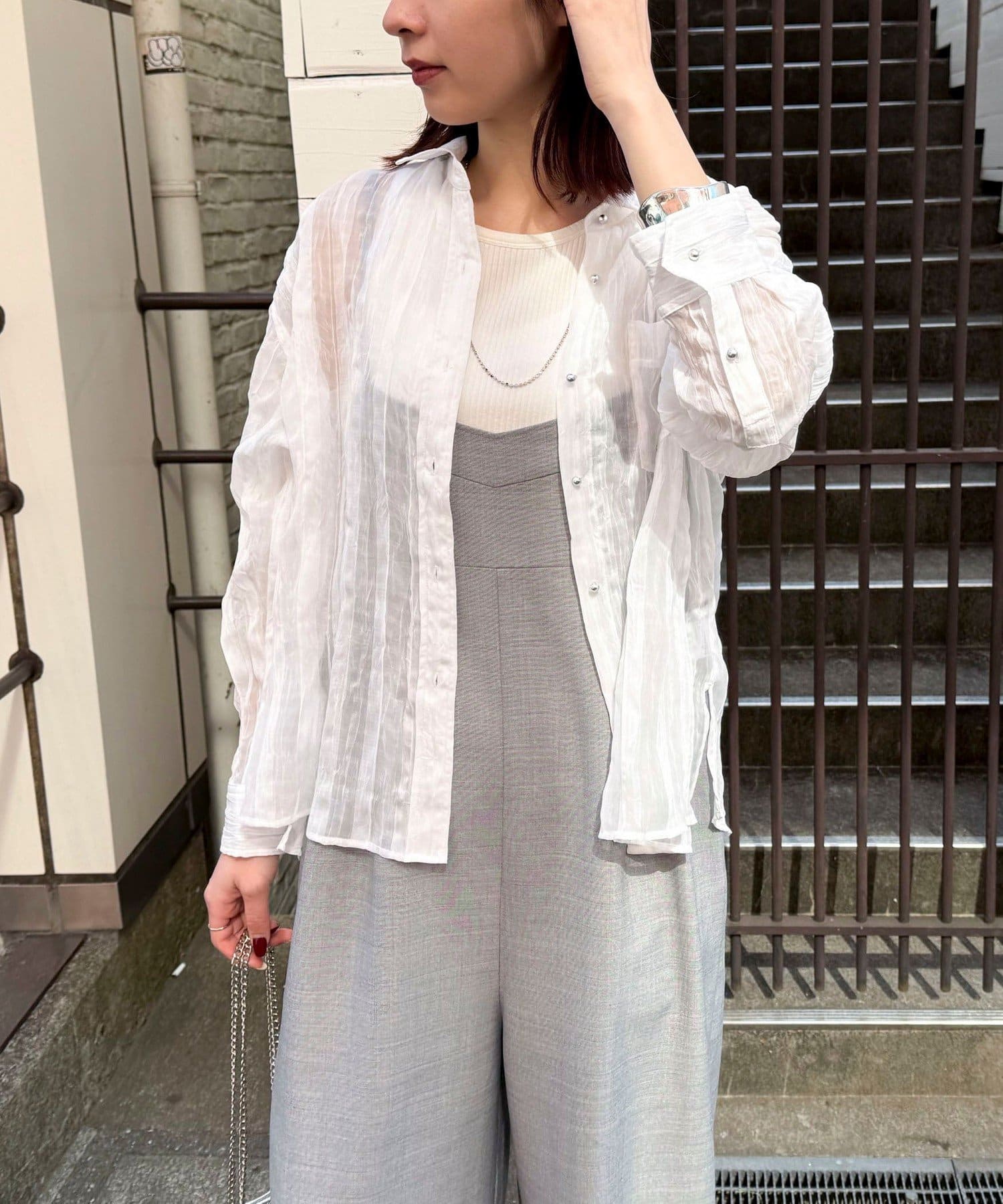 シアーシャツ　vintage ピンク チェック柄 シアーシャツ vintage ピンク チェック柄 シャツ/ブラウス