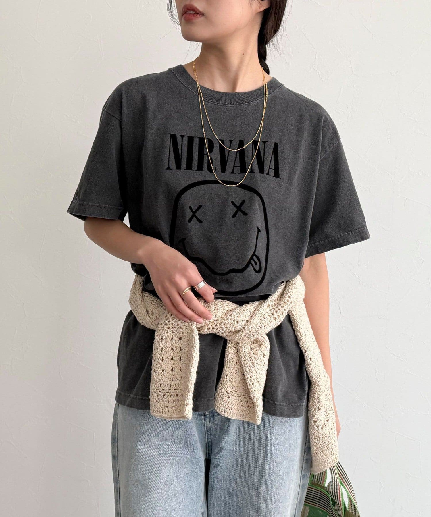 FREDY & GLOSTER(フレディ アンド グロスター) レディース 【GOOD ROCK SPEED】NIRVANAフロッキープリント半袖Tシャツ チャコールグレー