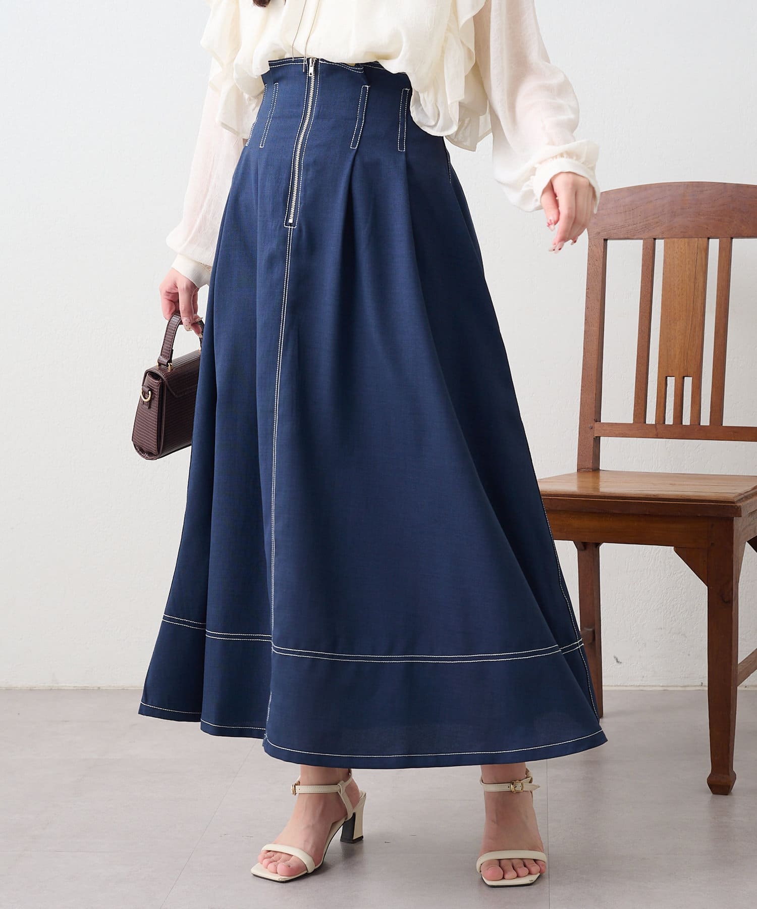 エムズグレイシー 街モチーフ パリ タックスカートウエストリボン フレア 総柄 M'S GRACY 2024 Summer Collection | msgracy
