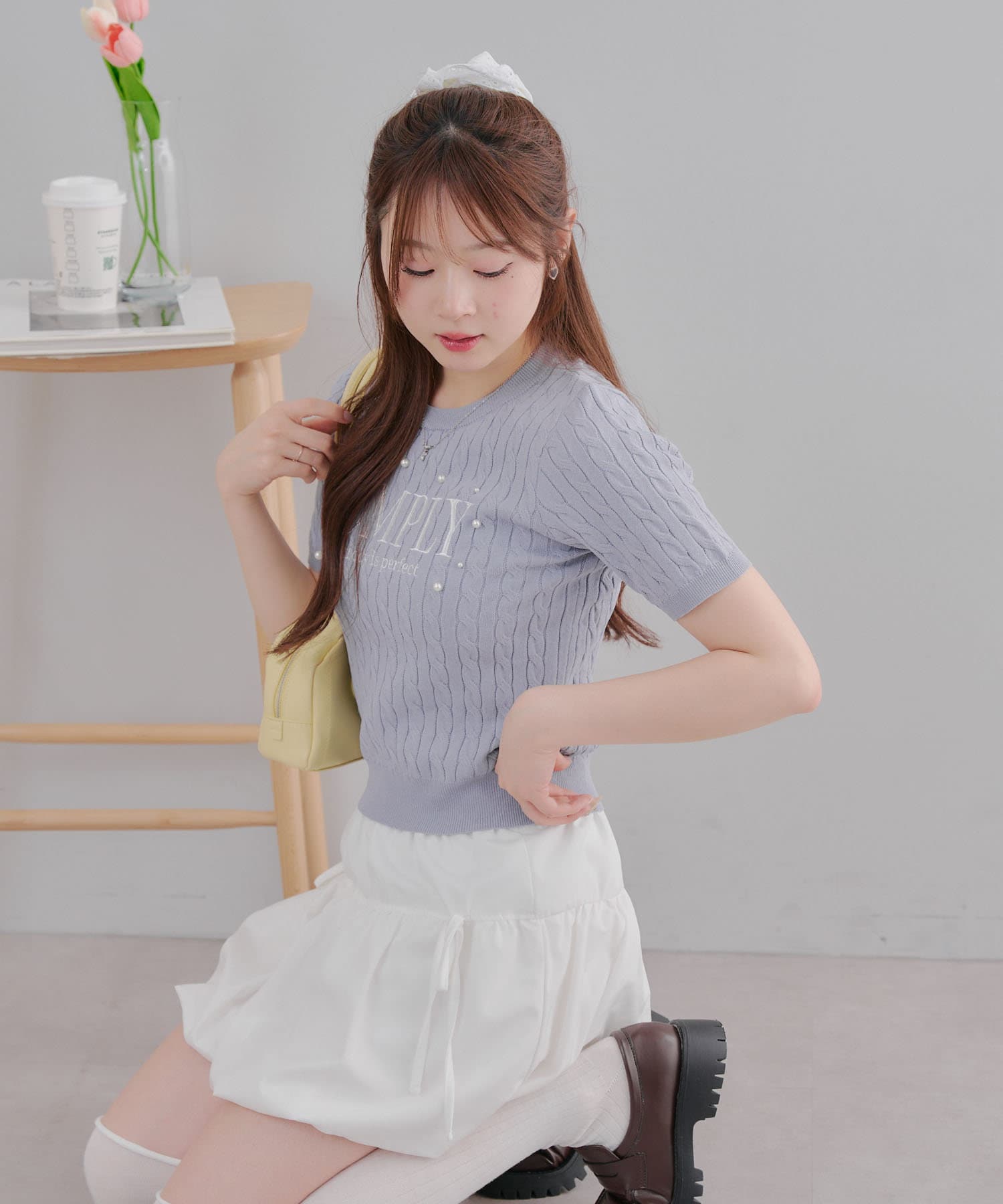 NICE CLAUP / OLIVE des OLIVE OUTLET(ナイスクラップ  / オリーブ デ オリーブ アウトレット) 【RMAF】【パール付き】刺しゅうパールニットプルオーバー