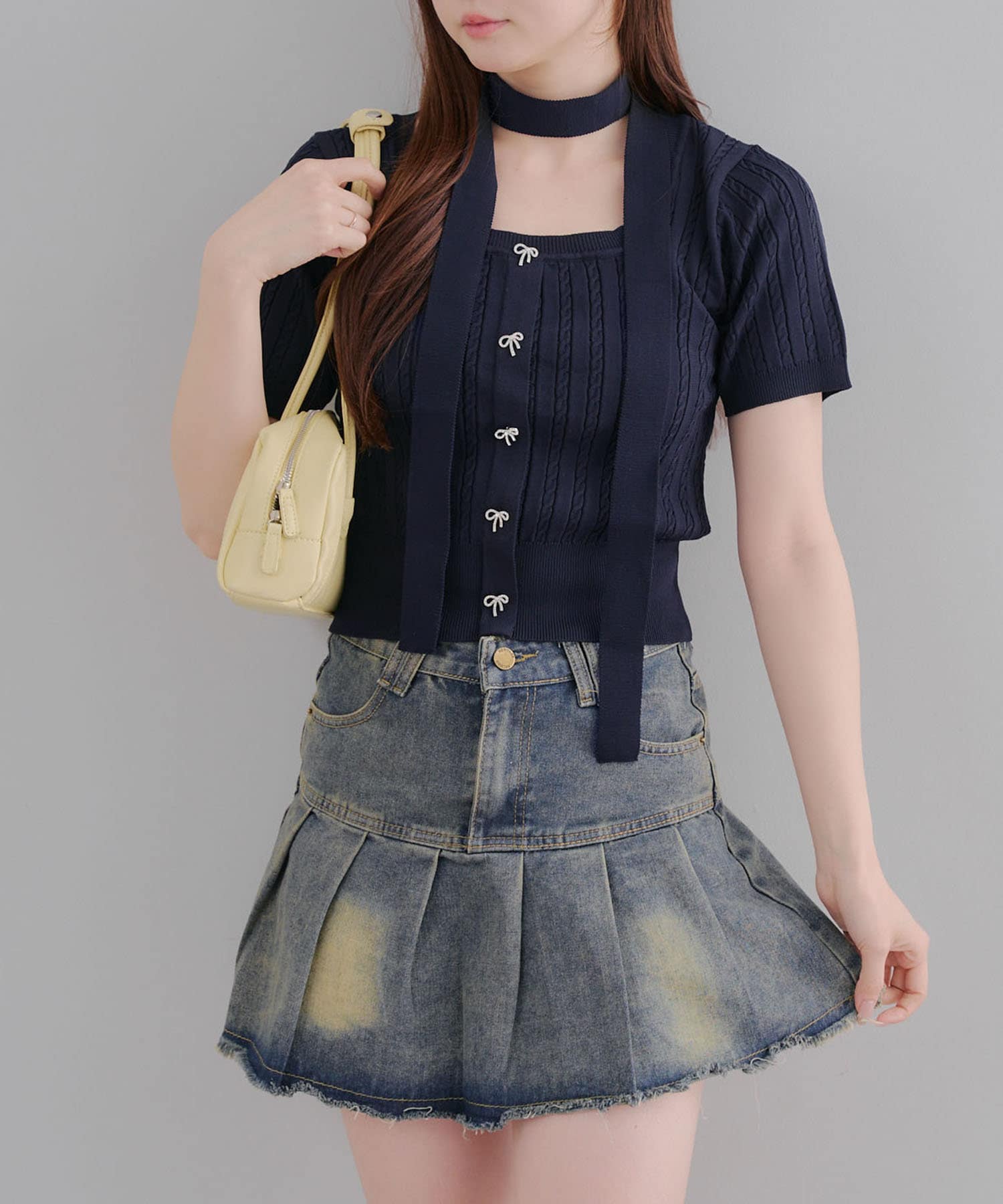 NICE CLAUP / OLIVE des OLIVE OUTLET(ナイスクラップ  / オリーブ デ オリーブ アウトレット) 【RMAF】【韓国ガーリー】チョーカー付ベビーケーブルプルオーバー