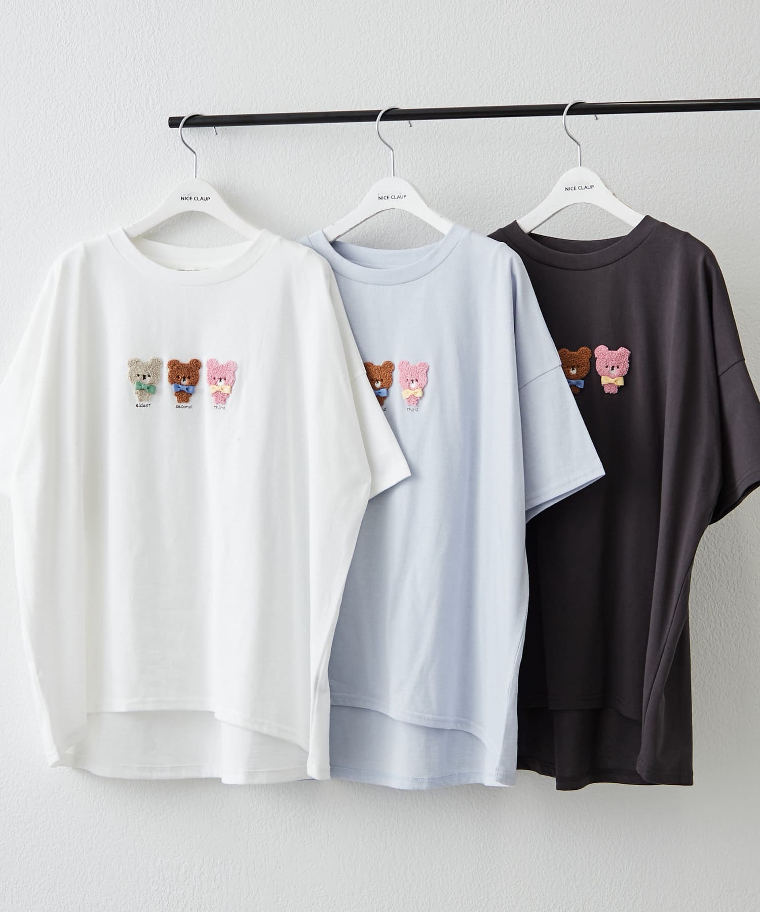 NICE CLAUP / OLIVE des OLIVE OUTLET(ナイスクラップ  / オリーブ デ オリーブ アウトレット) 【RMAF】【まるでぬいぐるみ!!】3匹のくま&リボンT