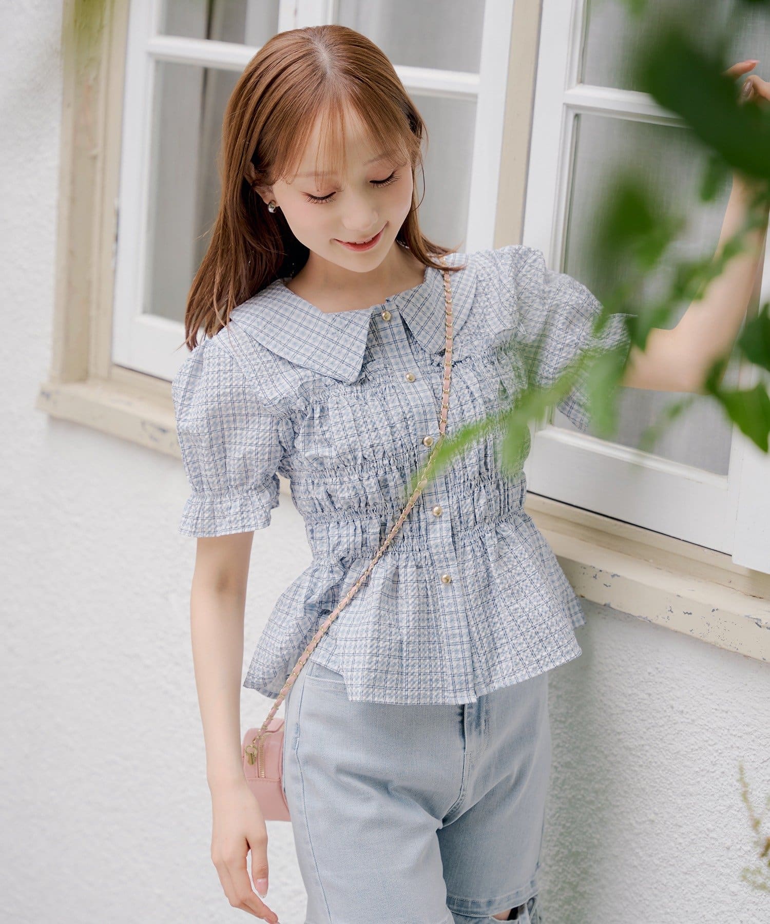NICE CLAUP / OLIVE des OLIVE OUTLET(ナイスクラップ  / オリーブ デ オリーブ アウトレット) 累計売上1.5万枚突破！【RMAF】【韓国風コーデ叶う!】シャーリング衿付ブラウス