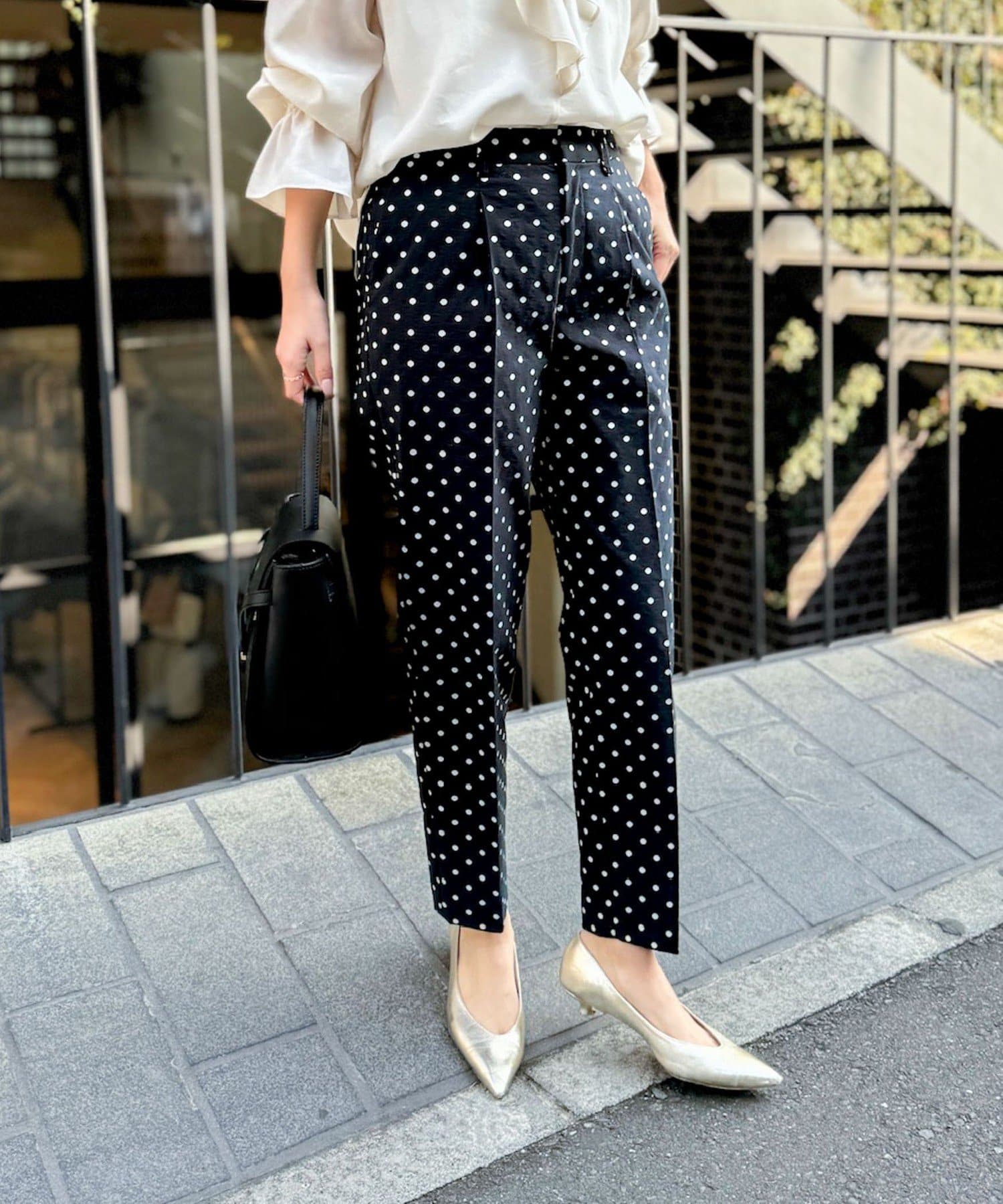NOLLEY'S(ノーリーズ) 《セットアップ対応》ウォッシャブルストレッチドットジャガードテーパードスリムパン