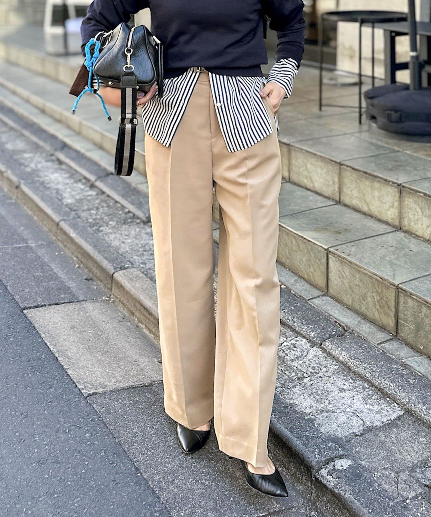 ◇25SS◇NOLLEY'S◆Point・オンオフ活躍するきれいめワイドパンツ・天然素材を交織したハイブリッド合繊を使用・綿ならではの柔らかでドライな風合いを持った新たな素材・リサイクルポリ