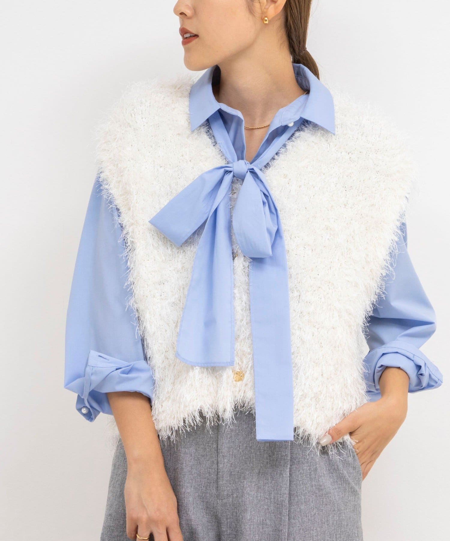 手洗い可能》メッシュテープシャギーVネックベスト | NOLLEY'S