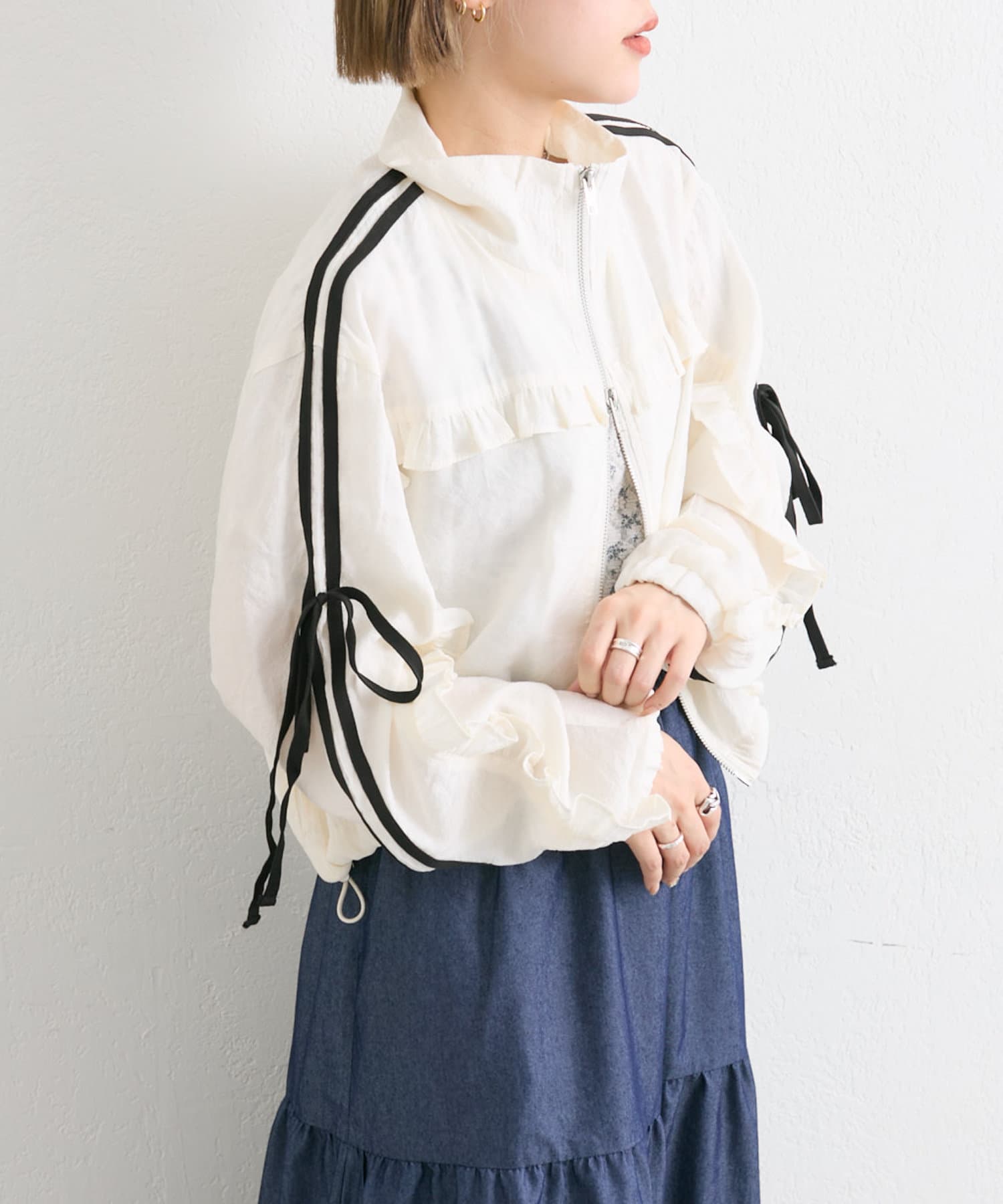 QVC アンドラブクローゼット　フリル付きミリタリージャケット　L〜L L ノーカラー フリル ジャケット lieulien 全4色｜lul212-0032【9