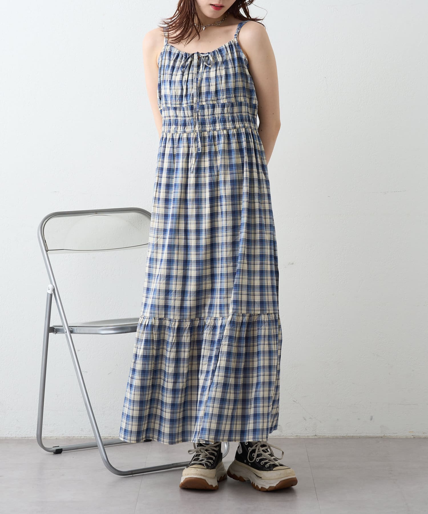 シアーチェックティアードキャミワンピース | w closet(ダブル