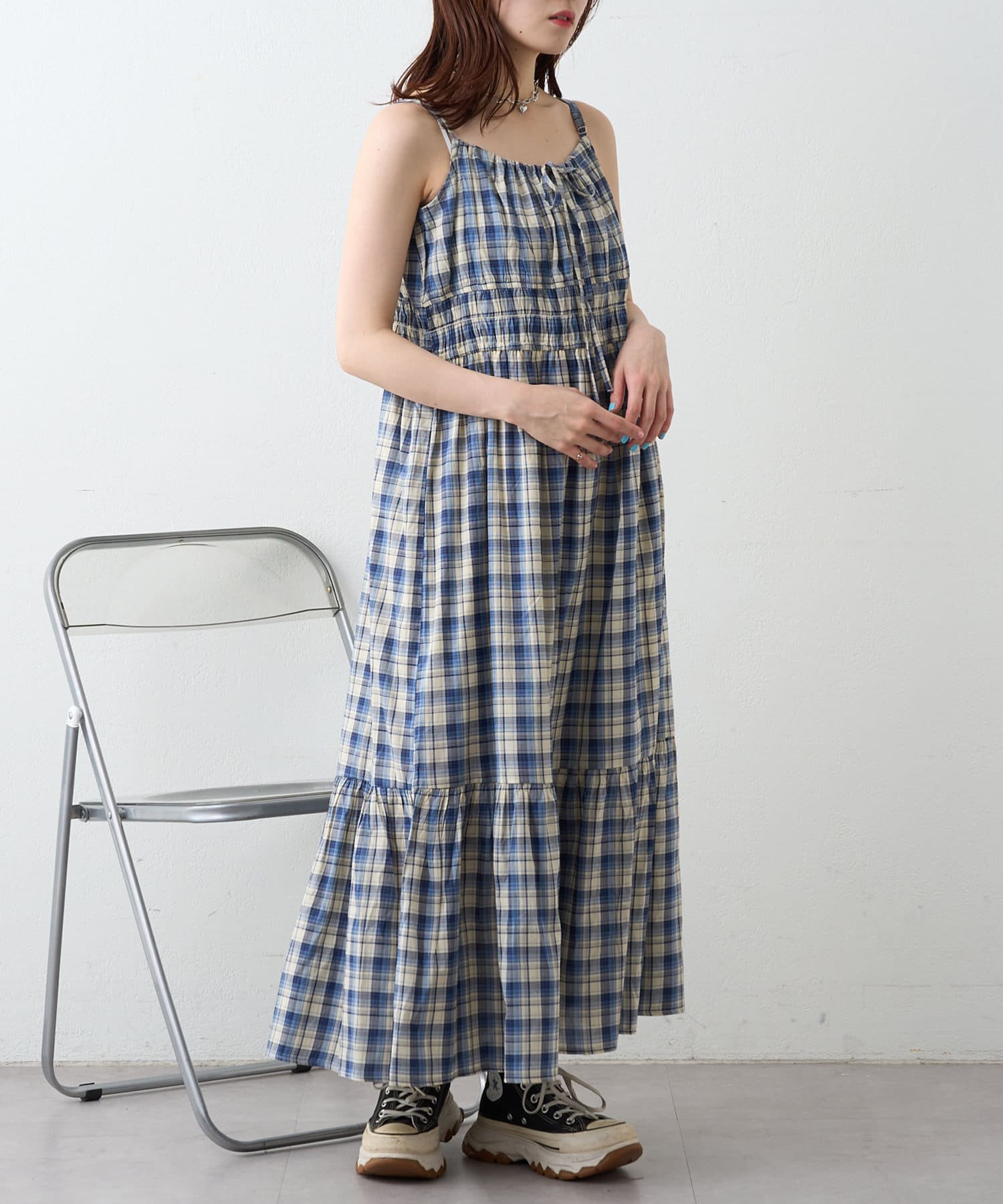 シアーチェックティアードキャミワンピース | w closet(ダブル