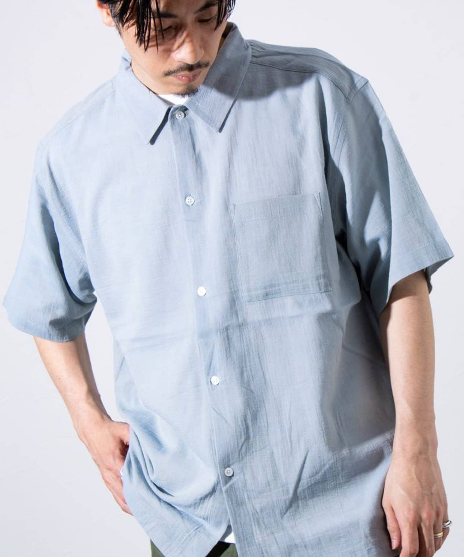 FREDY & GLOSTER(フレディ アンド グロスター) 【GLOSTER】強撚シャンブレー半袖シャツ オーバーシャツ