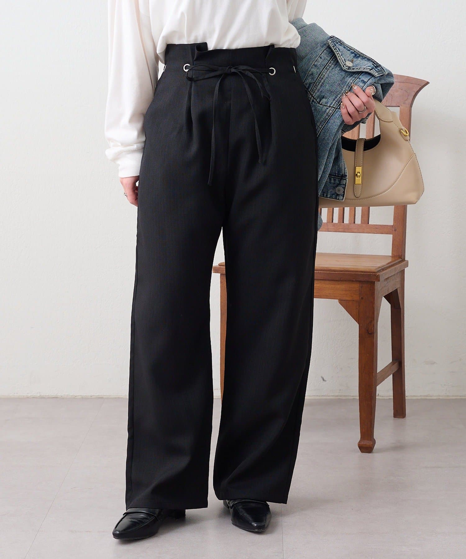 NICE CLAUP / OLIVE des OLIVE OUTLET(ナイスクラップ  / オリーブ デ オリーブ アウトレット) 【RMAF】ウエストハトメイージーパンツ