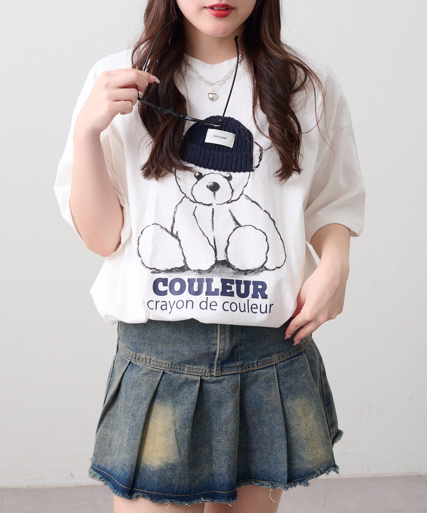 2025SS【ANOTHER BRANCH OLIVE des OLIVE】異素材帽子デザインがインパクト大!!クマちゃんTシャツ■ デザイン・帽子をかぶったクマデザインが目を惹くキュートなTシャツ・