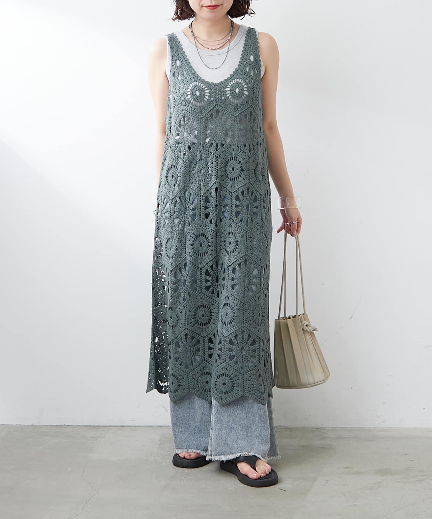 Remind me and forever(リマインドミーアンドフォーエバー) 【好評につき新色登場！】クロシェレースノースリワンピース