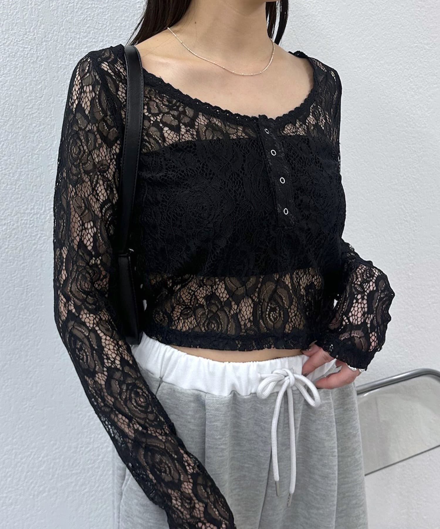 mline(エムライン) [mline]レースヘンリーTシャツ