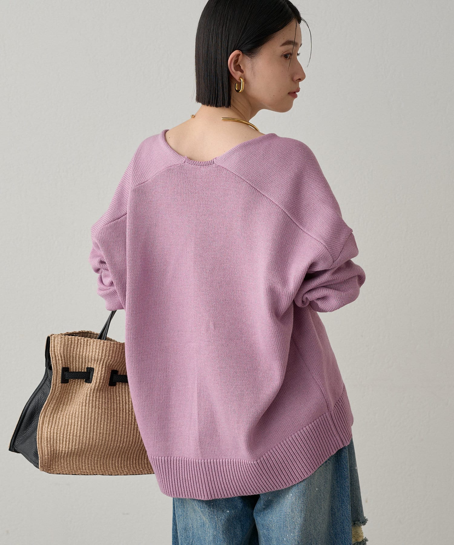 OUTLET(アウトレット) 【Loungedress】コットンVニット