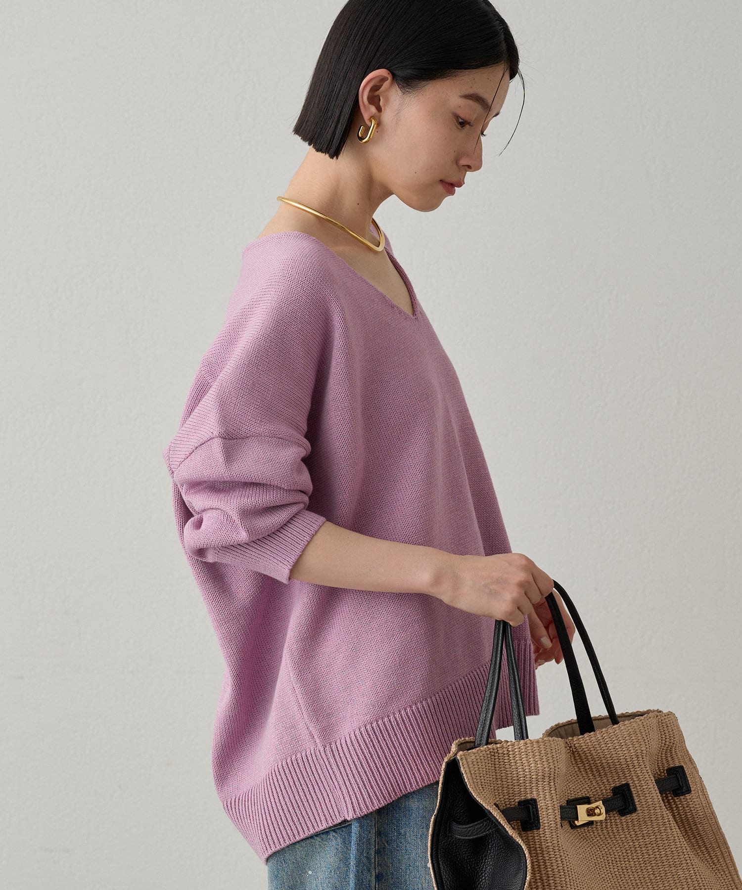 OUTLET(アウトレット) 【Loungedress】コットンVニット