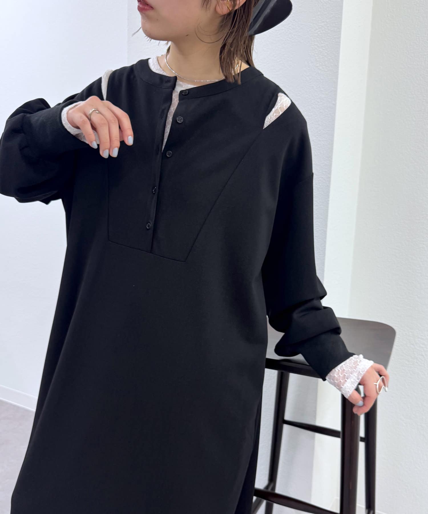 OUTLET(アウトレット) 【mystic】ショルダースリットヘンリーワンピ