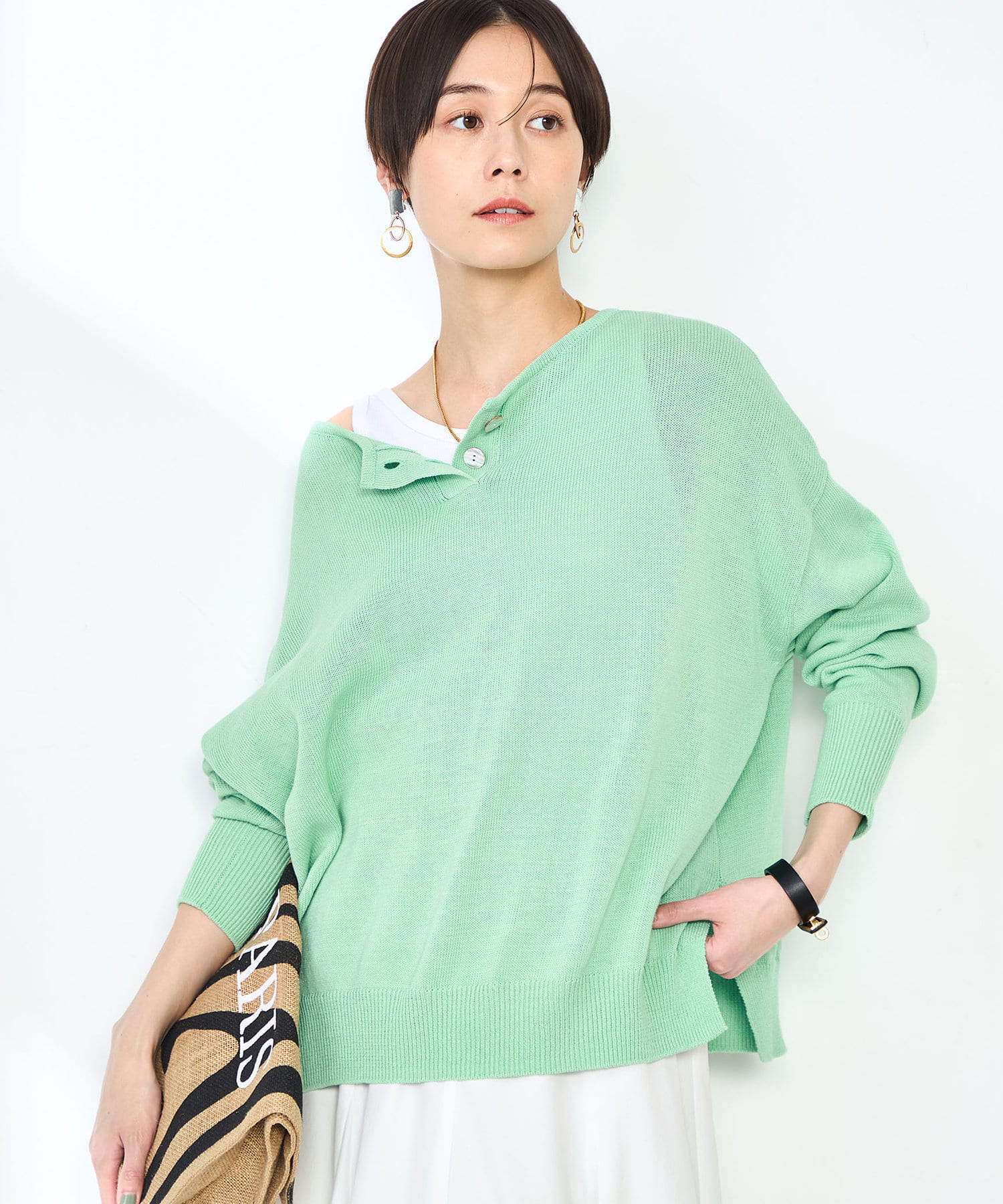 NOLLEY'S(ノーリーズ) 《手洗い可能》ギマコットンヘンリー2WAYプルオーバーニット