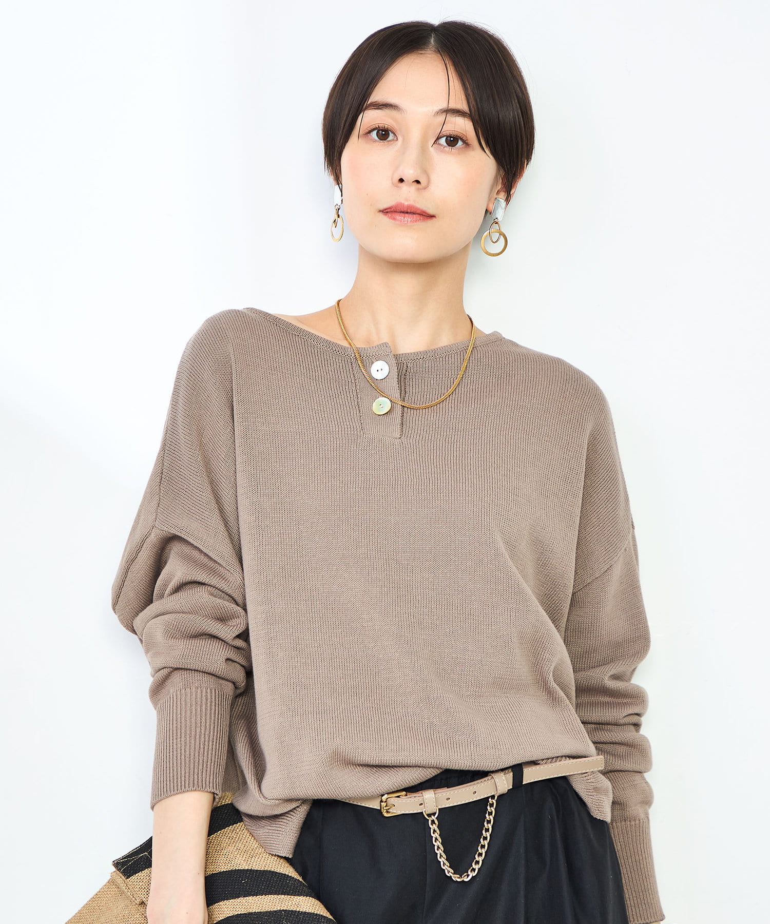 手洗い可能》ギマコットンヘンリー2WAYプルオーバーニット