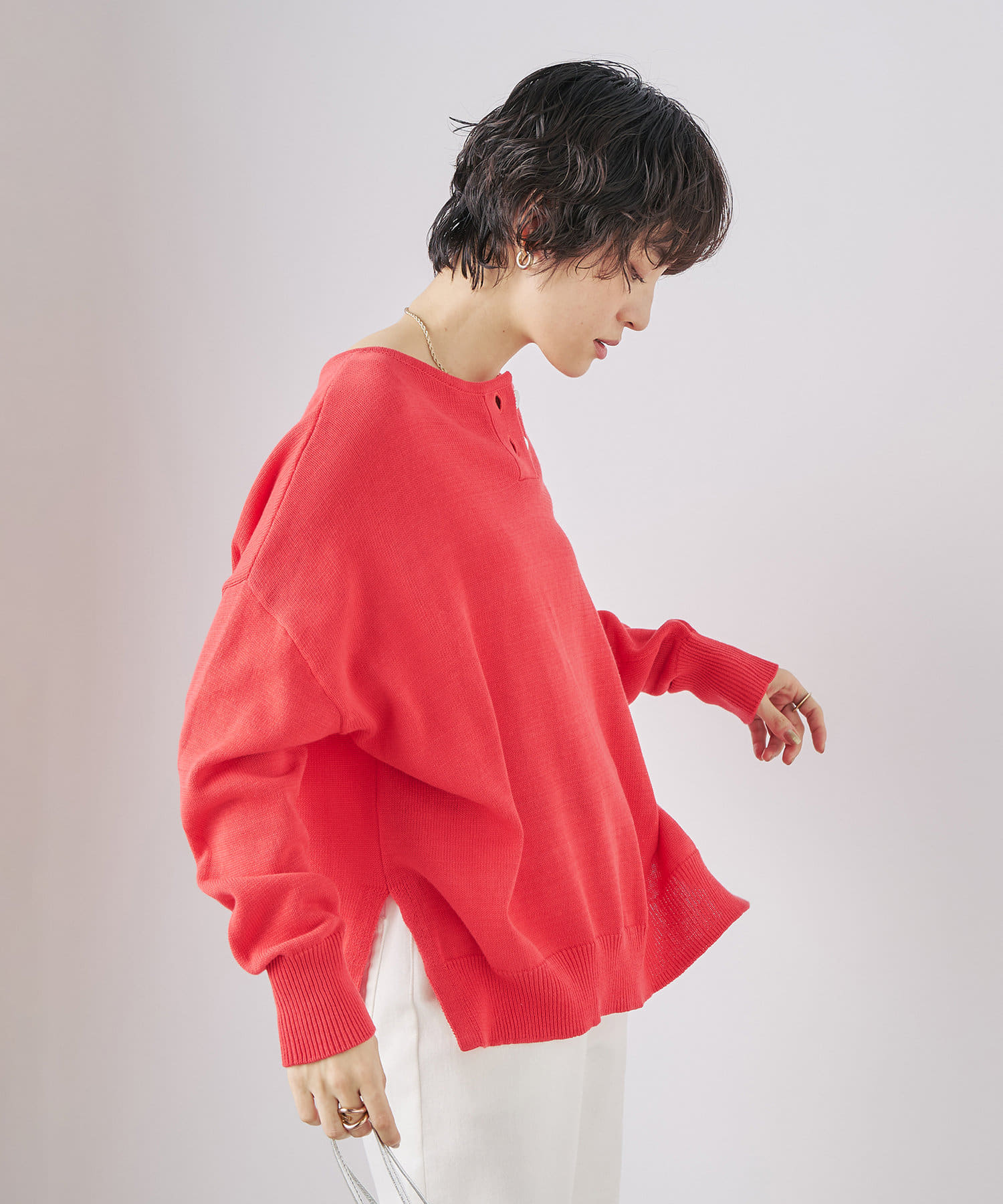 NOLLEY'S(ノーリーズ) 《手洗い可能》ギマコットンヘンリー2WAYプルオーバーニット