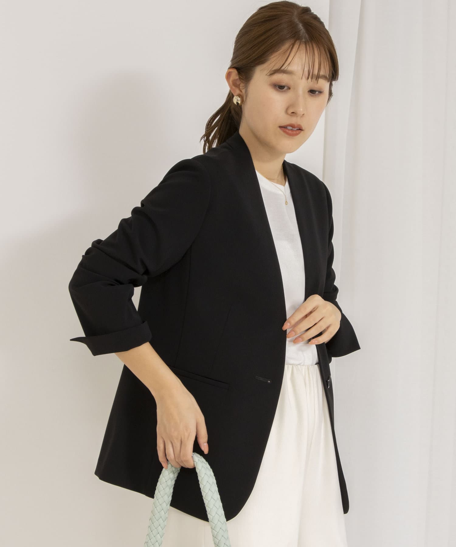NOLLEY'S(ノーリーズ) 《セットアップ対応》ウォッシャブルダブルクロスVネックジャケット