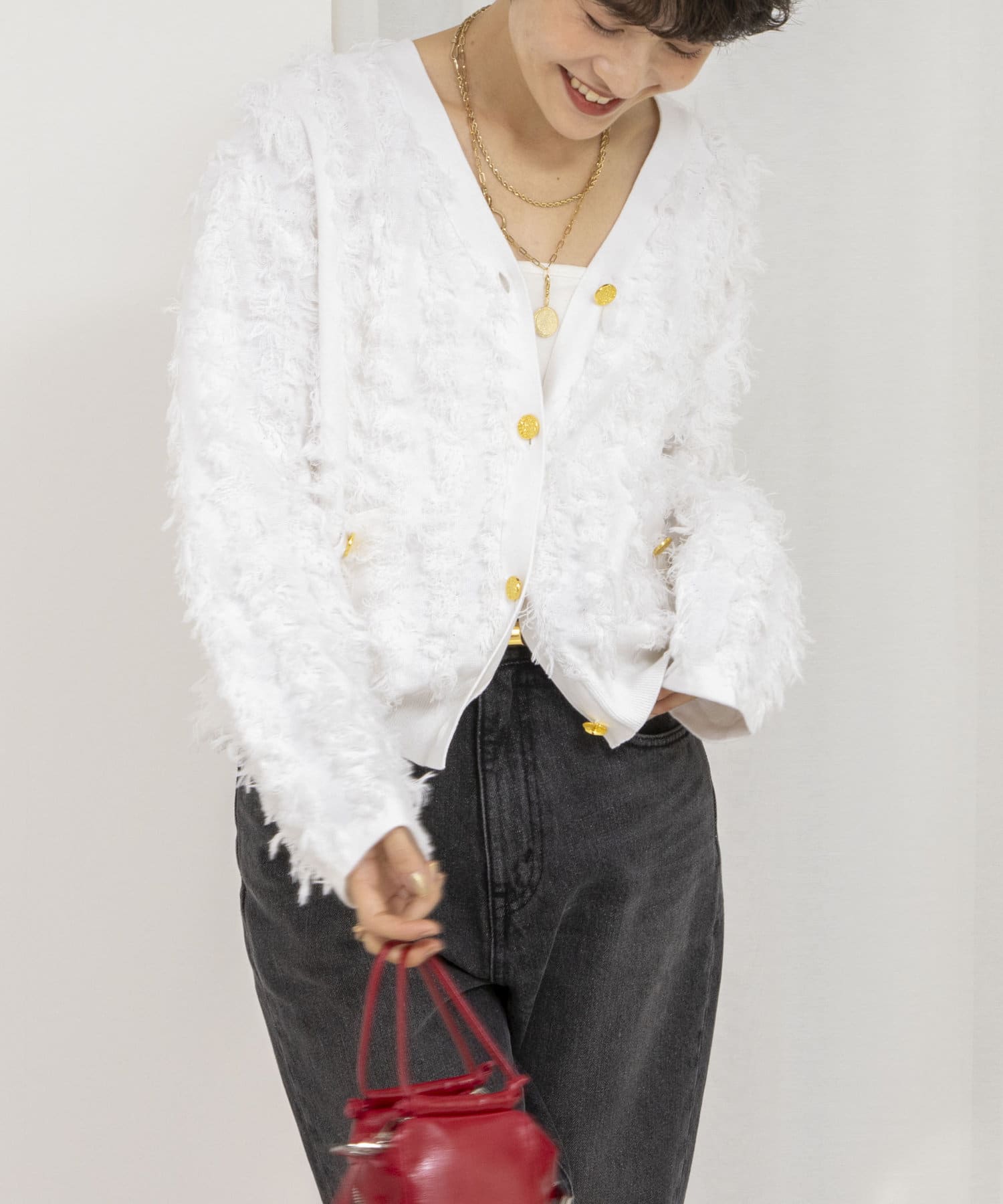 NOLLEY'S(ノーリーズ) カットジャガード金ボタンカーディガン