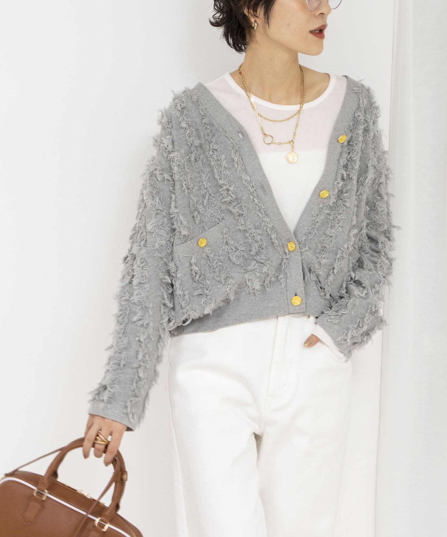 NOLLEY'S(ノーリーズ) カットジャガード金ボタンカーディガン