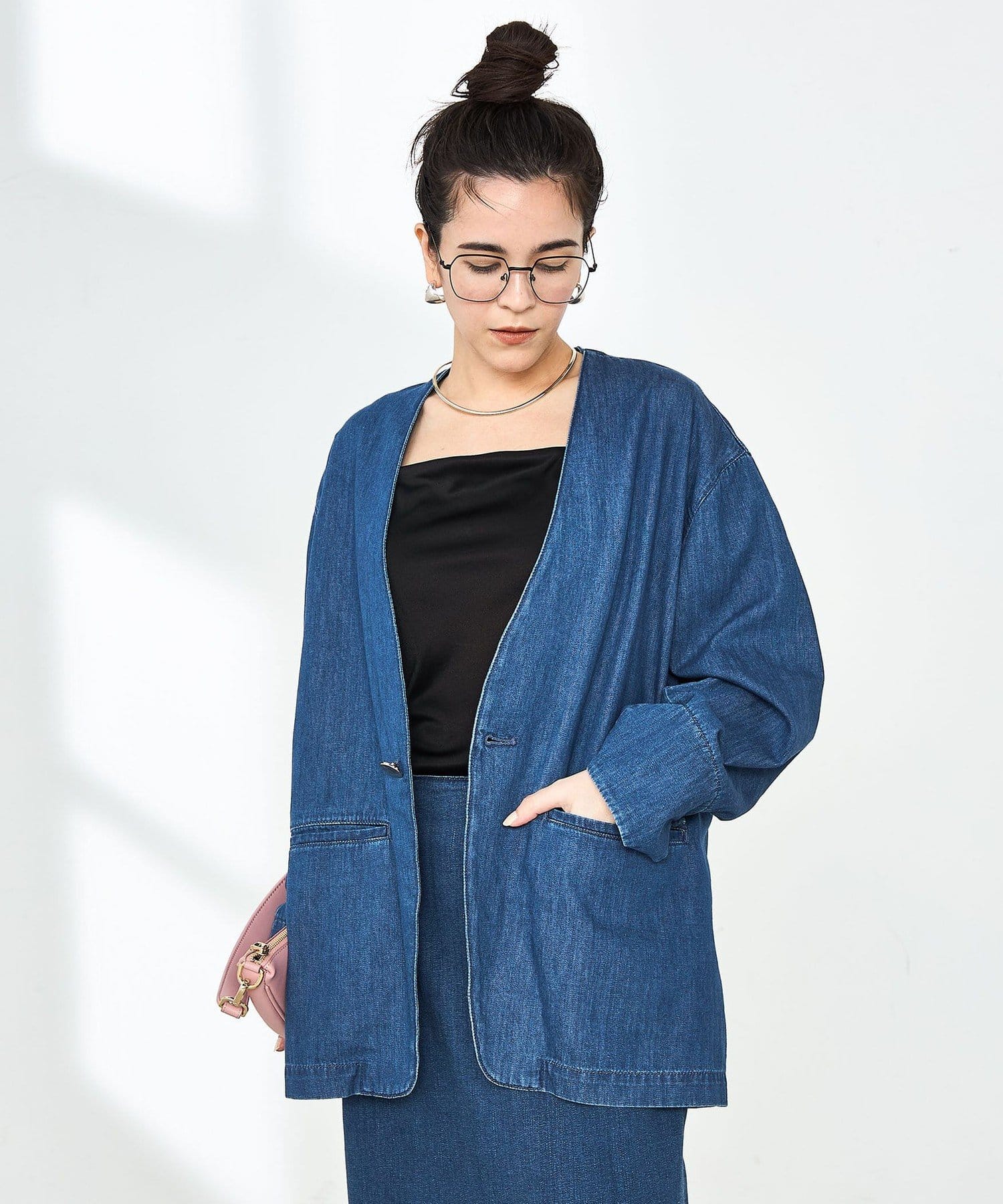NOLLEY'S(ノーリーズ) 【RM denim】刺繍入りジャケット風デニムシャツ