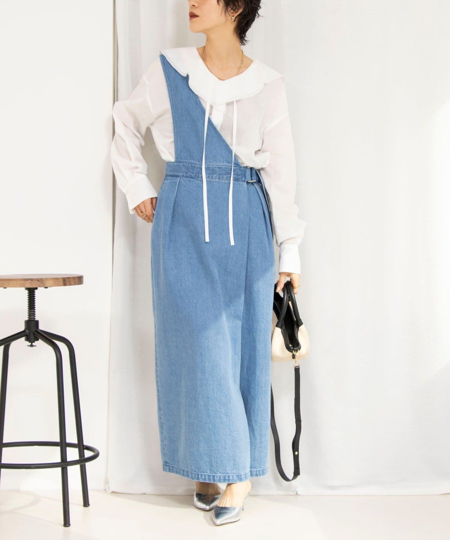 NOLLEY'S(ノーリーズ) 【RM denim】ワンショルダーデニムジャンパースカート