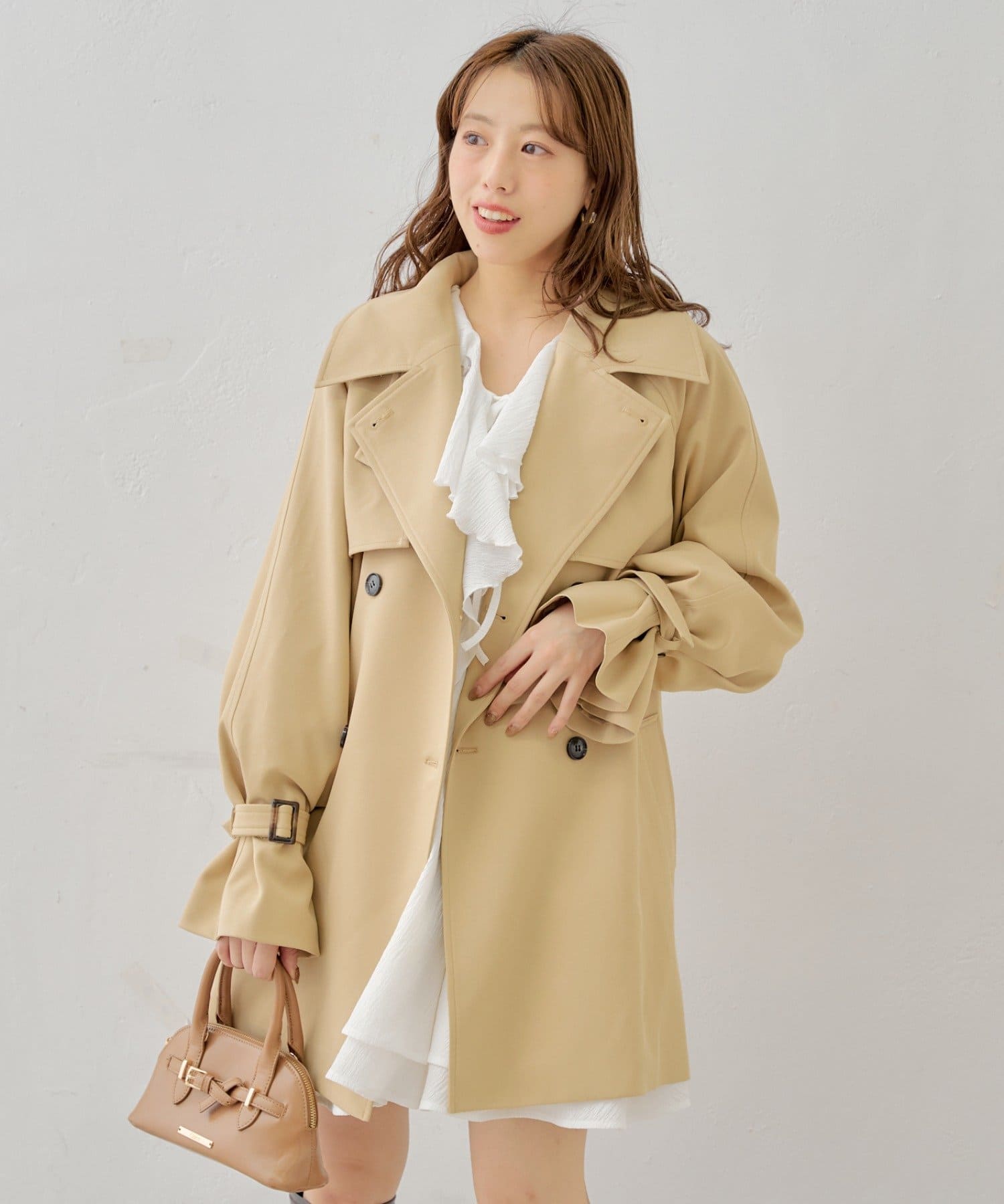 OUTLET(アウトレット) 【Chico】ミドル丈ダブルトレンチコート