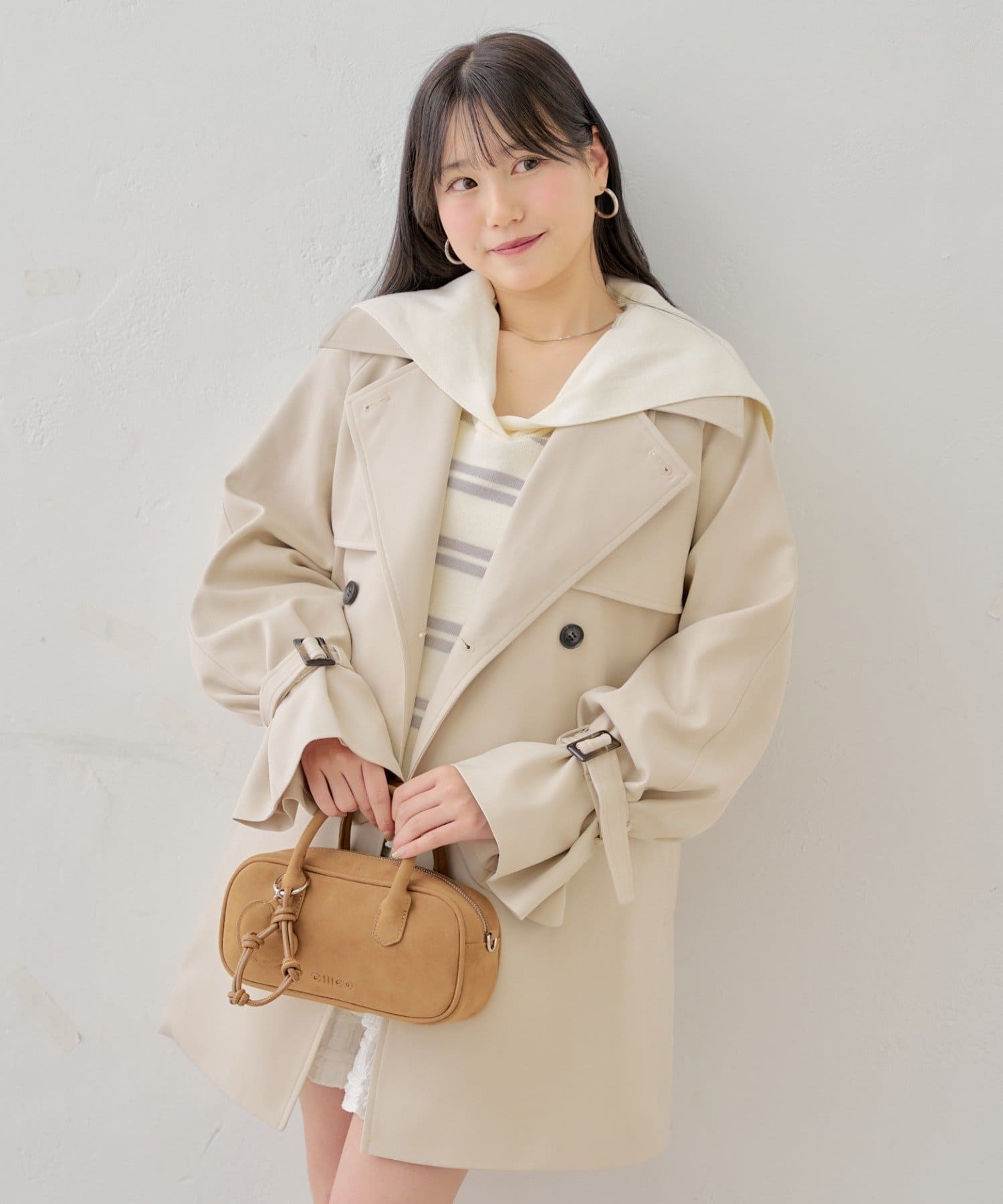 OUTLET(アウトレット) 【Chico】ミドル丈ダブルトレンチコート