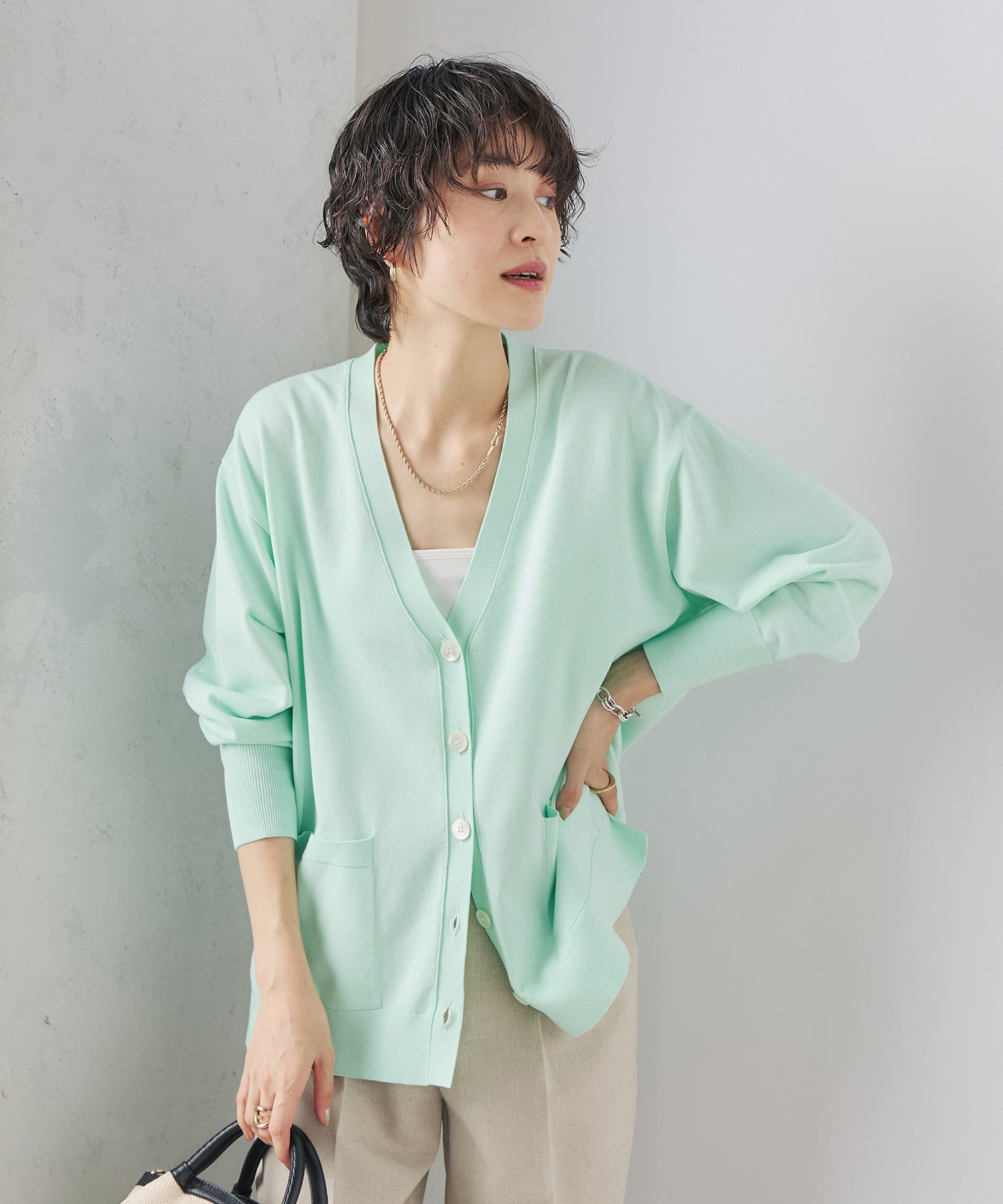 NOLLEY'S(ノーリーズ) 《手洗い可能》綿アセVネックカーディガン