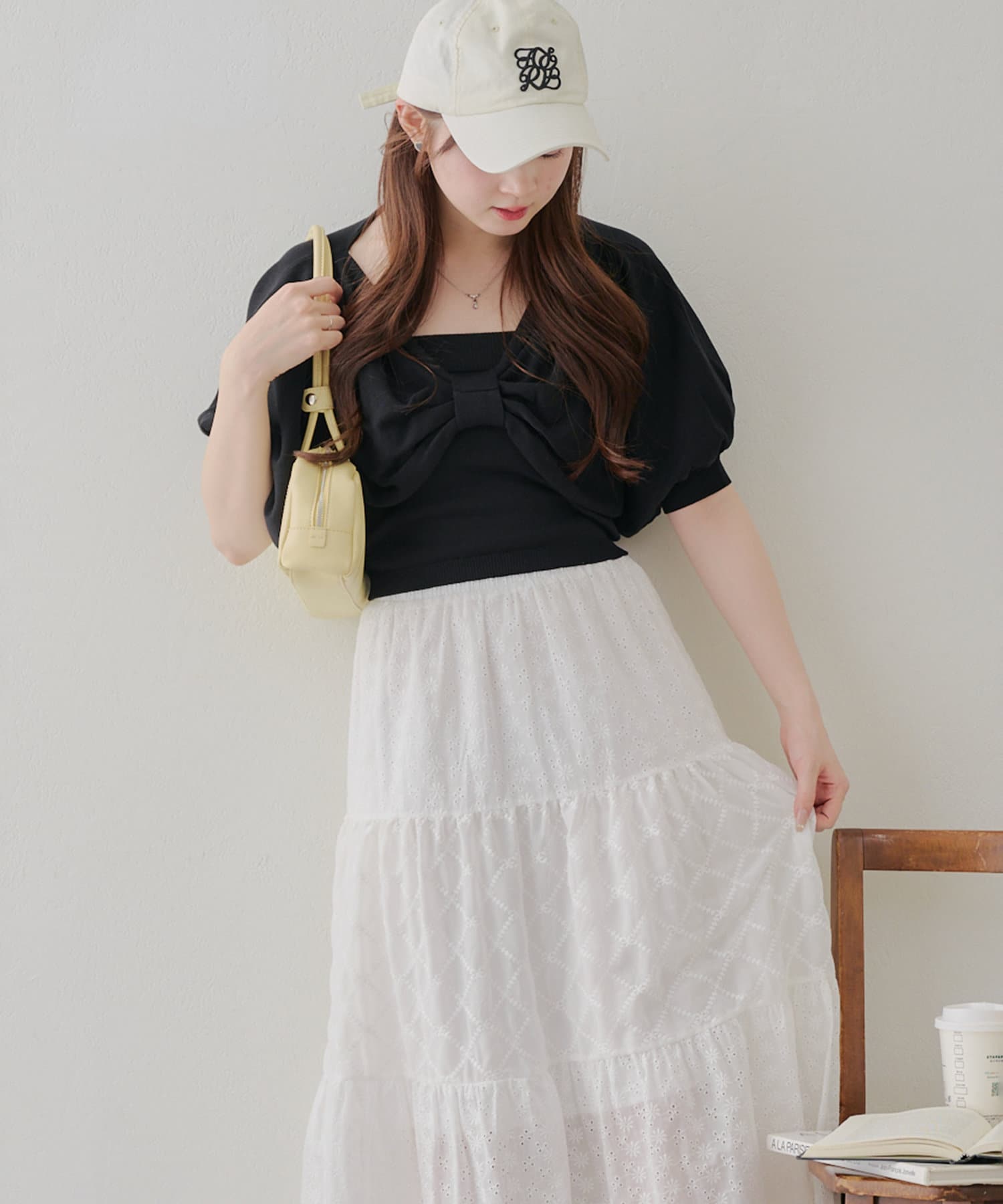 NICE CLAUP / OLIVE des OLIVE OUTLET(ナイスクラップ  / オリーブ デ オリーブ アウトレット) 《2点セットでお得》【麻タッチで夏も快適】【RMAF】リボン半袖アンサンブル