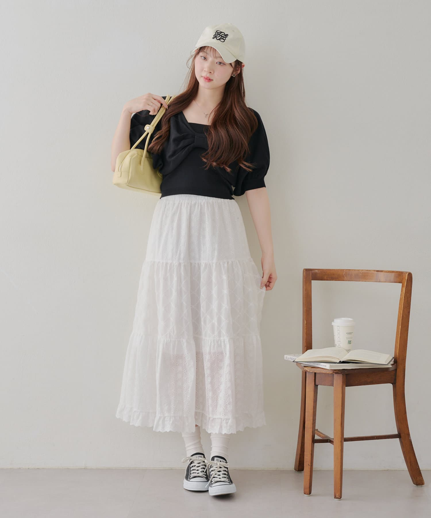 NICE CLAUP / OLIVE des OLIVE OUTLET(ナイスクラップ  / オリーブ デ オリーブ アウトレット) 《2点セットでお得》【麻タッチで夏も快適】【RMAF】リボン半袖アンサンブル