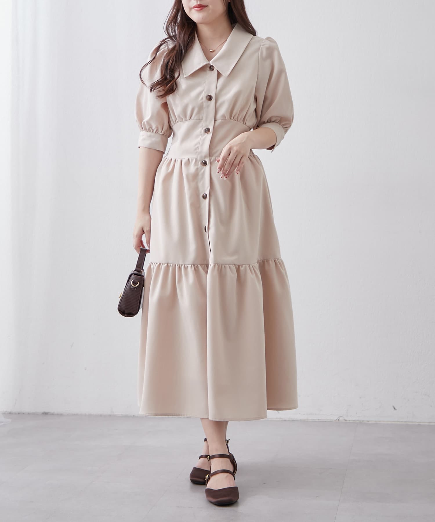 NICE CLAUP / OLIVE des OLIVE OUTLET(ナイスクラップ  / オリーブ デ オリーブ アウトレット) 【RMAF】【フェミニン春ワンピ】ティアード半袖ワンピ