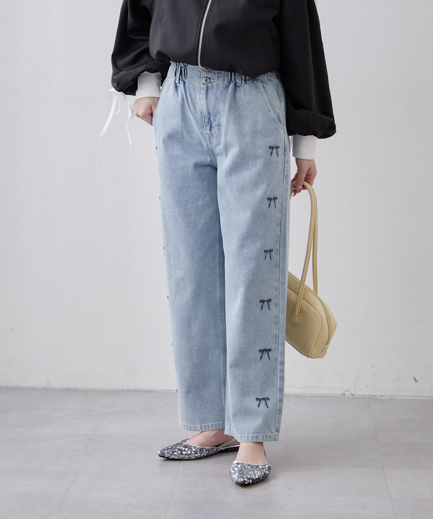 NICE CLAUP / OLIVE des OLIVE OUTLET(ナイスクラップ  / オリーブ デ オリーブ アウトレット) 【RMAF】脇ハート/リボン刺繍デニム