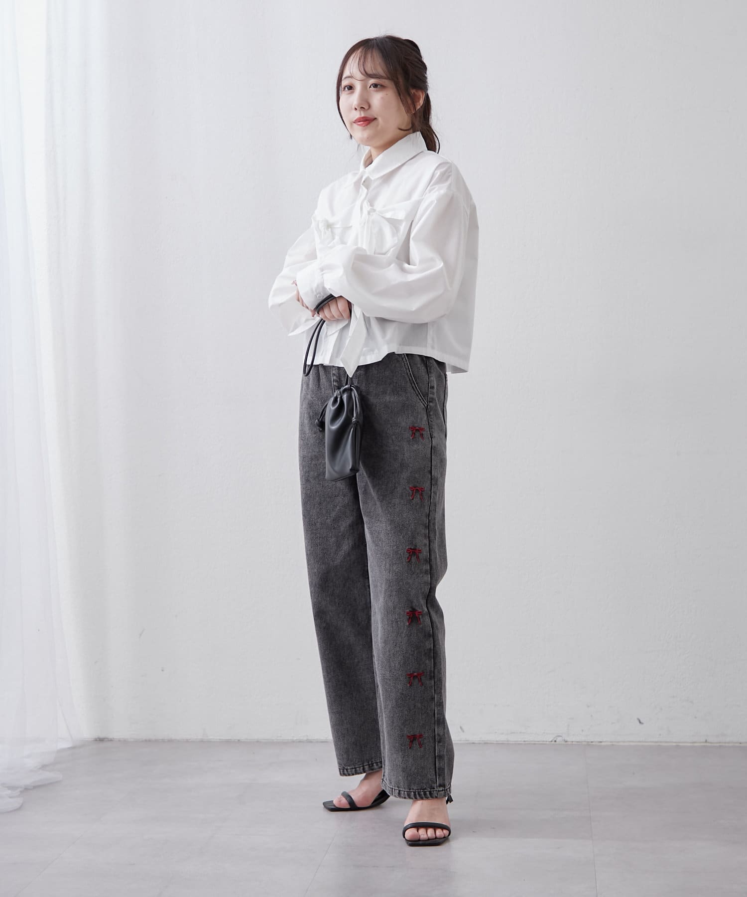 NICE CLAUP / OLIVE des OLIVE OUTLET(ナイスクラップ  / オリーブ デ オリーブ アウトレット) 【RMAF】脇ハート/リボン刺繍デニム