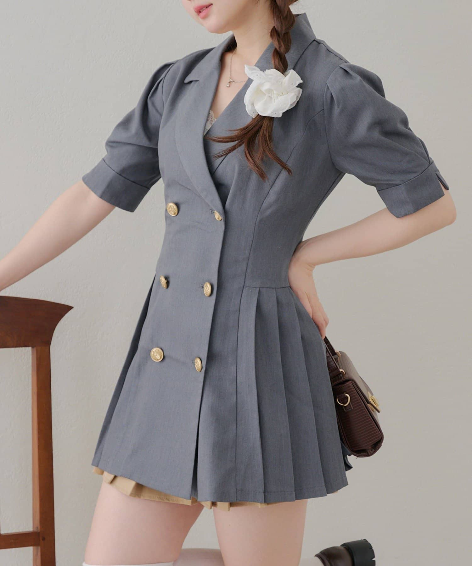 NICE CLAUP / OLIVE des OLIVE OUTLET(ナイスクラップ  / オリーブ デ オリーブ アウトレット) 【RMAF】サイドプリーツミニワンピース