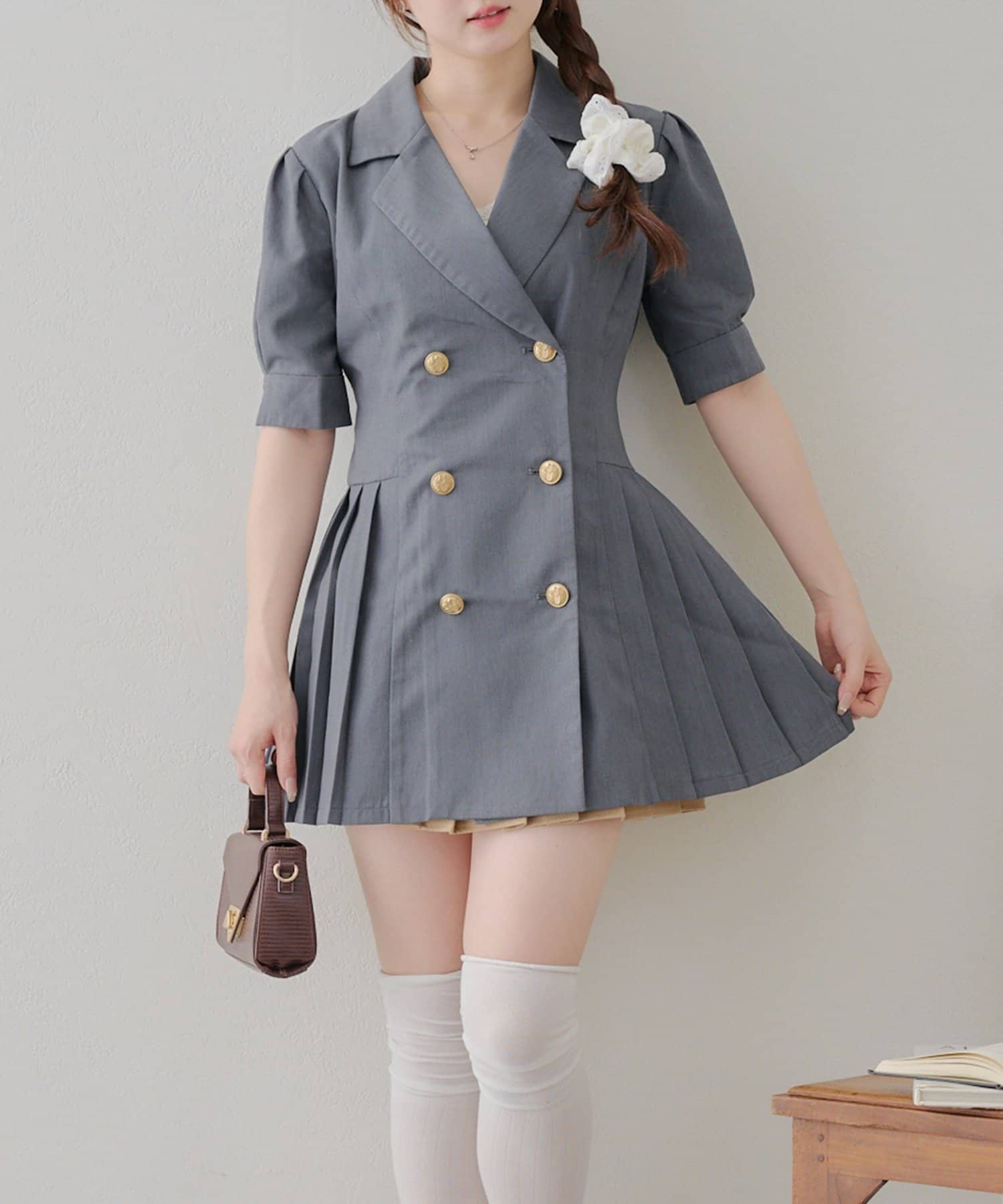 NICE CLAUP / OLIVE des OLIVE OUTLET(ナイスクラップ  / オリーブ デ オリーブ アウトレット) 【RMAF】サイドプリーツミニワンピース